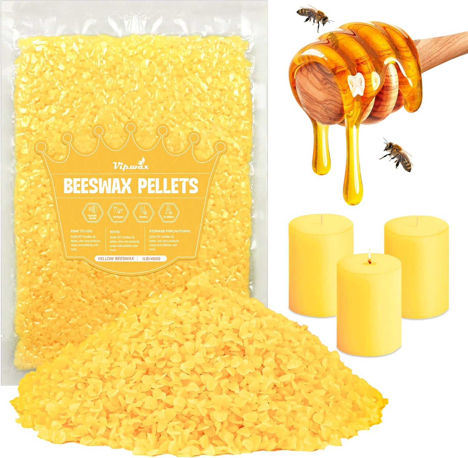 VIPwax White Beeswax Pellets 1LB, Natural Organic Beeswax, Beeswax for Candle Making, Body, Skin Care DIY, Lip Balm and Soap Making Supplies - Image 9
