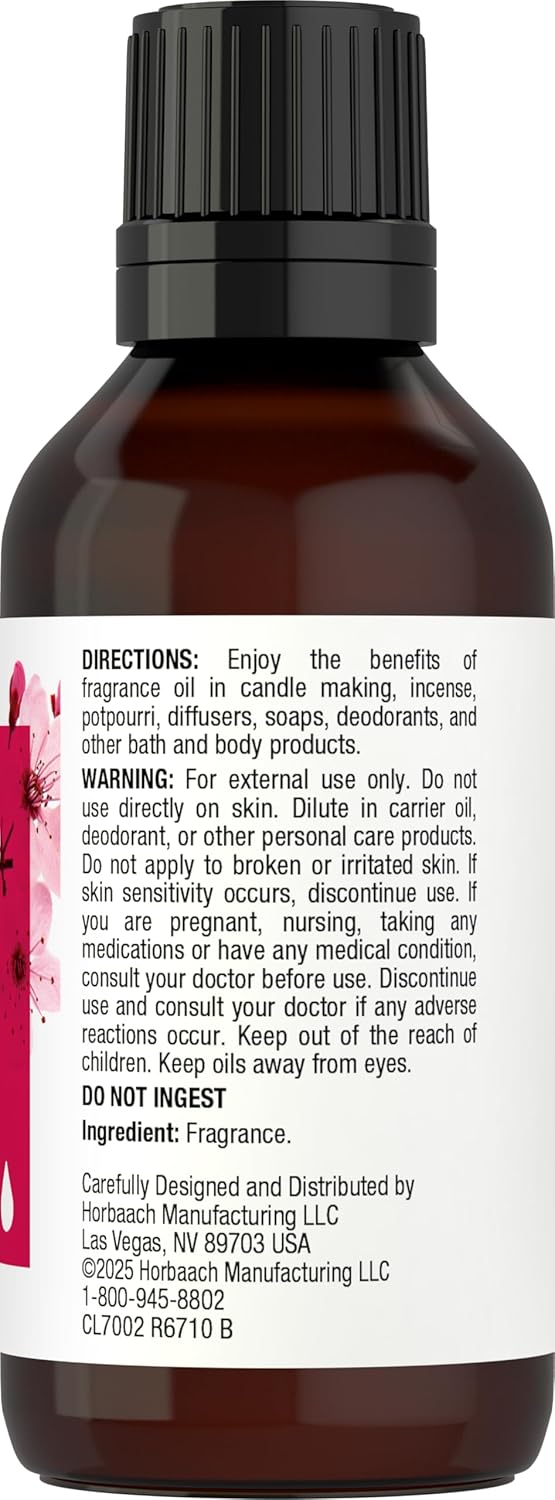 Horbäach Japanese Cherry Blossom Fragrance Oil | 1 fl oz (30ml) | Premium Grade | for Diffusers, Candle and Soap Making, Aroma Sprays, DIY Projects & More