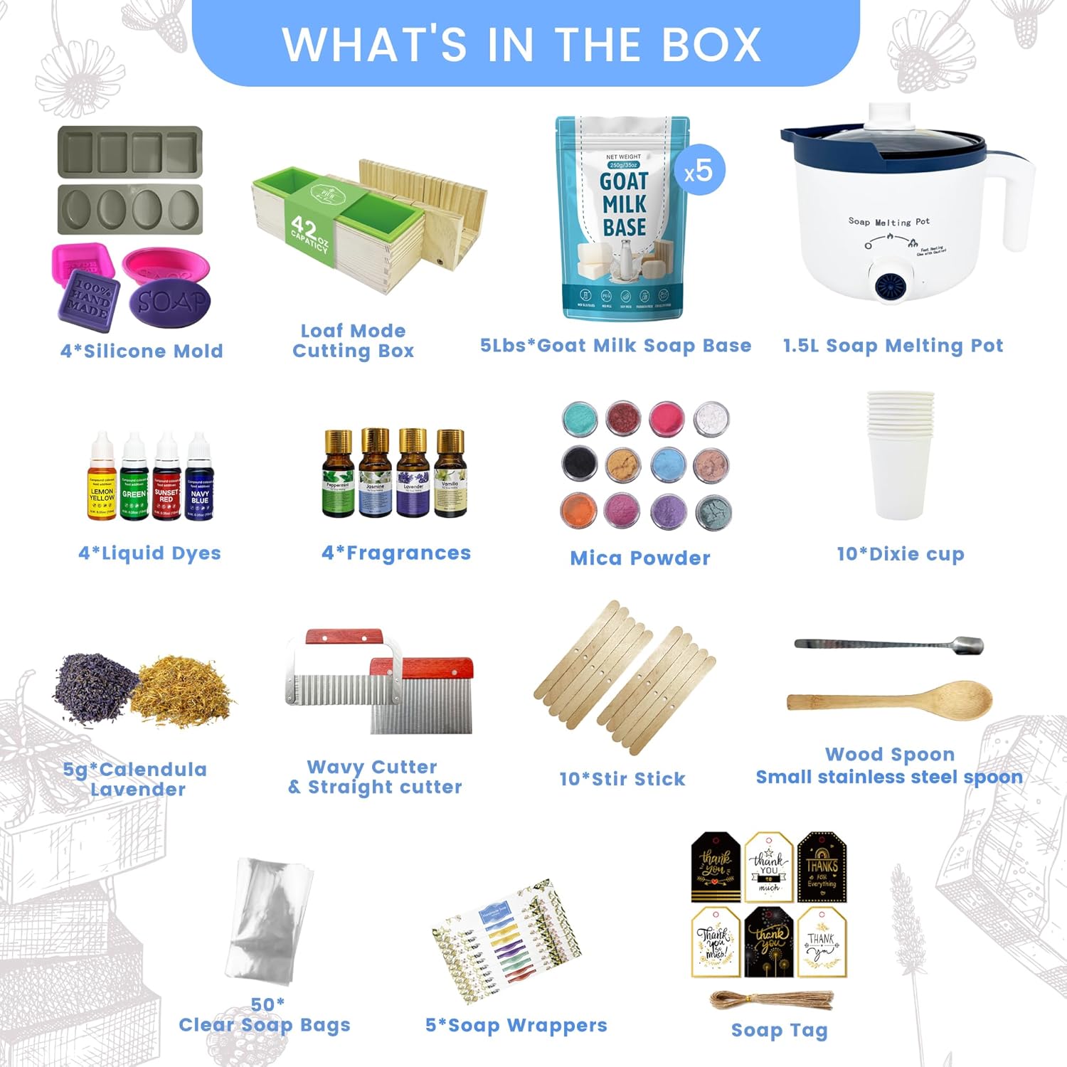 PIUH Goat Milk Soap Making Kit with Soap Melter for Adults, DIY Soap Making Supplies Kit with Natural Goats Milk Soap Base, Soap Melting Pot and Complete Supplies for Making Soaps, Craft Kit for Gift