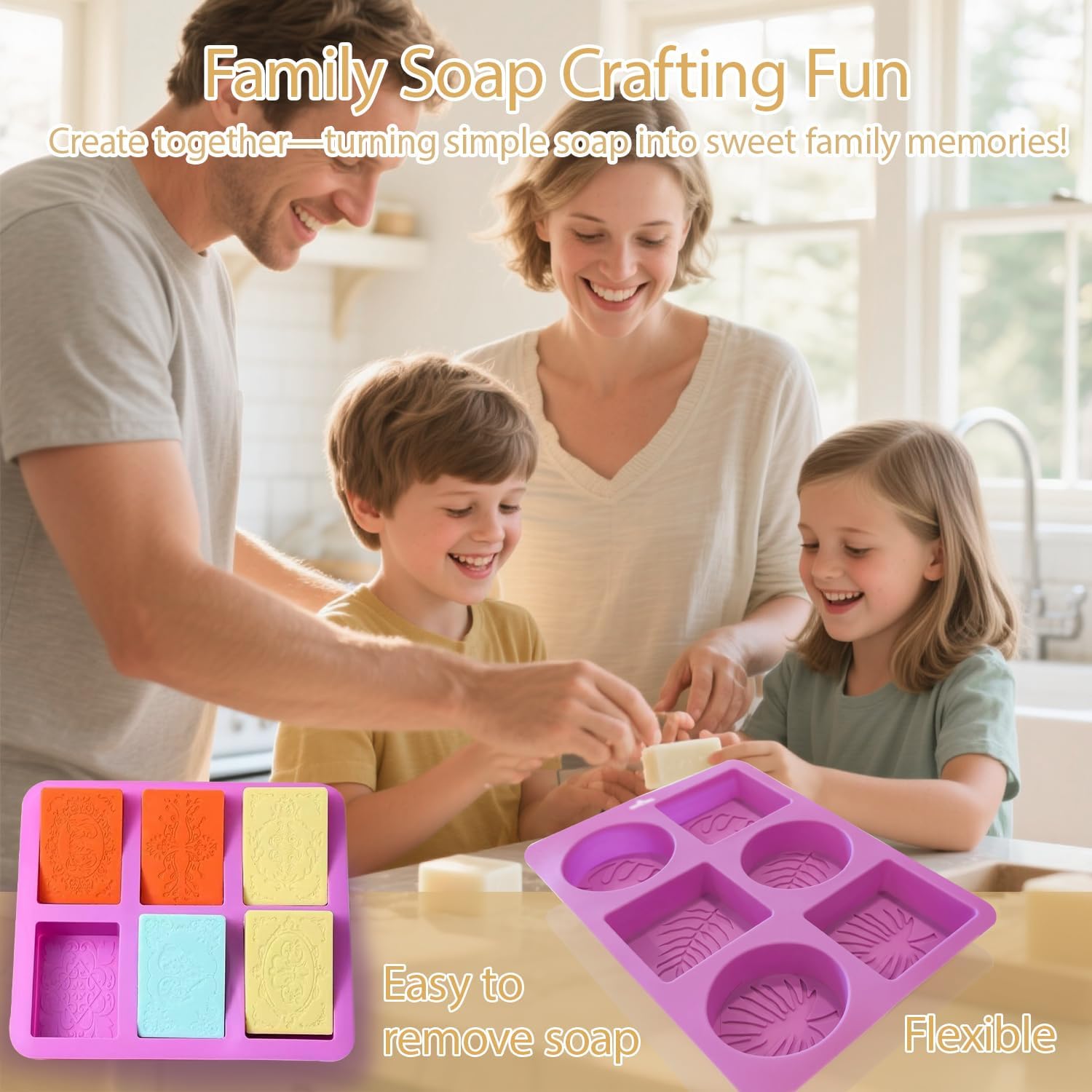 Soap Making Kit with 3 Silicone Molds, 48 Bags, 48 Gift Tags, 65ft Jute Twine – Craft Set for Handmade Soaps – Beginner & Professional