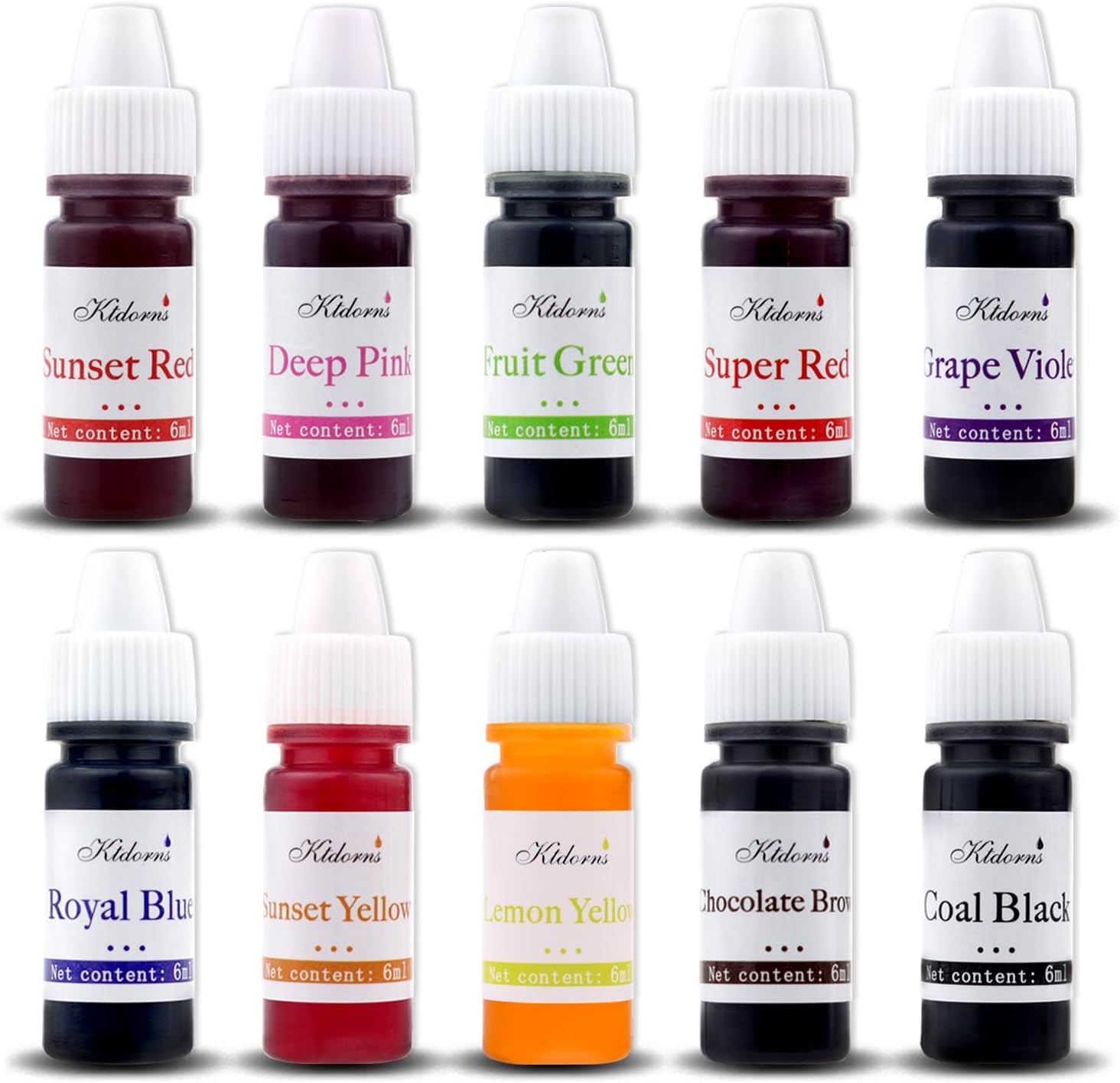 Soap Dye Soap Making Set - 10 Liquid Colors for Soap Coloring,Coal Black, Royal Blue,Chocolate Brown,Lemon Yellow,Fruit Green,Sunset Red,Sunset Yellow,Deep Pink,Super Red and Grape Violet