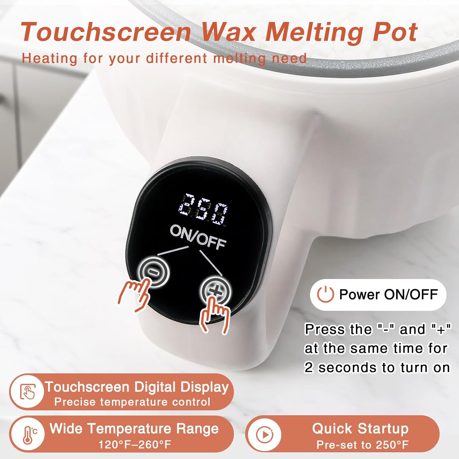 Yuuchail Touchscreen Wax Melting Pot, Digital Temperature Control (120°F-260°F), Electric Wax Melter for Candle & Soap Making with Pour & Non-Stick Coating, Ideal for DIY Crafts & Beginners