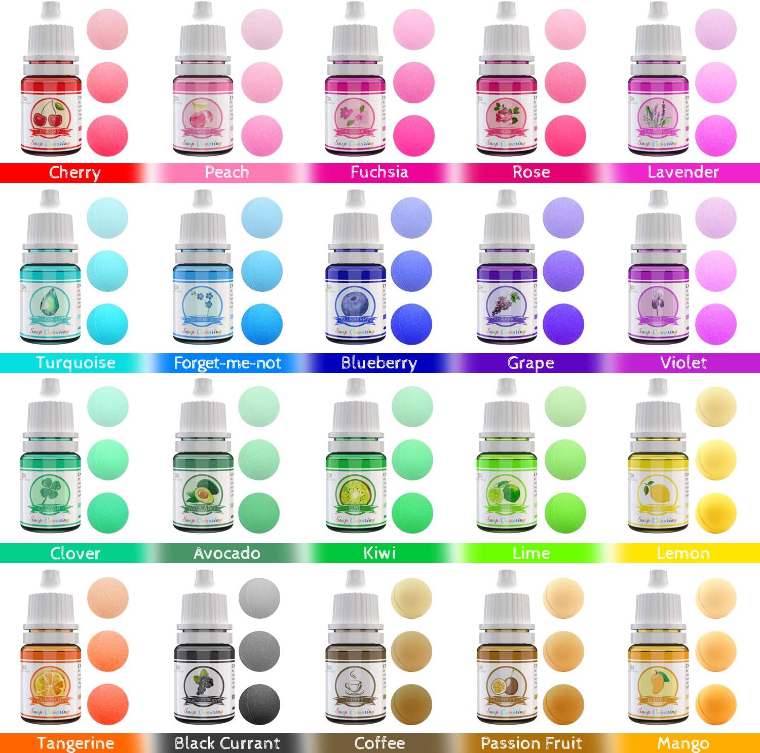 20 Color Bath Bomb Soap Dye - Liquid Food Grade Soap Coloring for DIY Soap Making, Slime Supplies, Handmade Bath Bombs - Vibrant Rainbow Skin Safe Bath Bomb Colorant for Bath Bomb Supplies Kit, Crafts