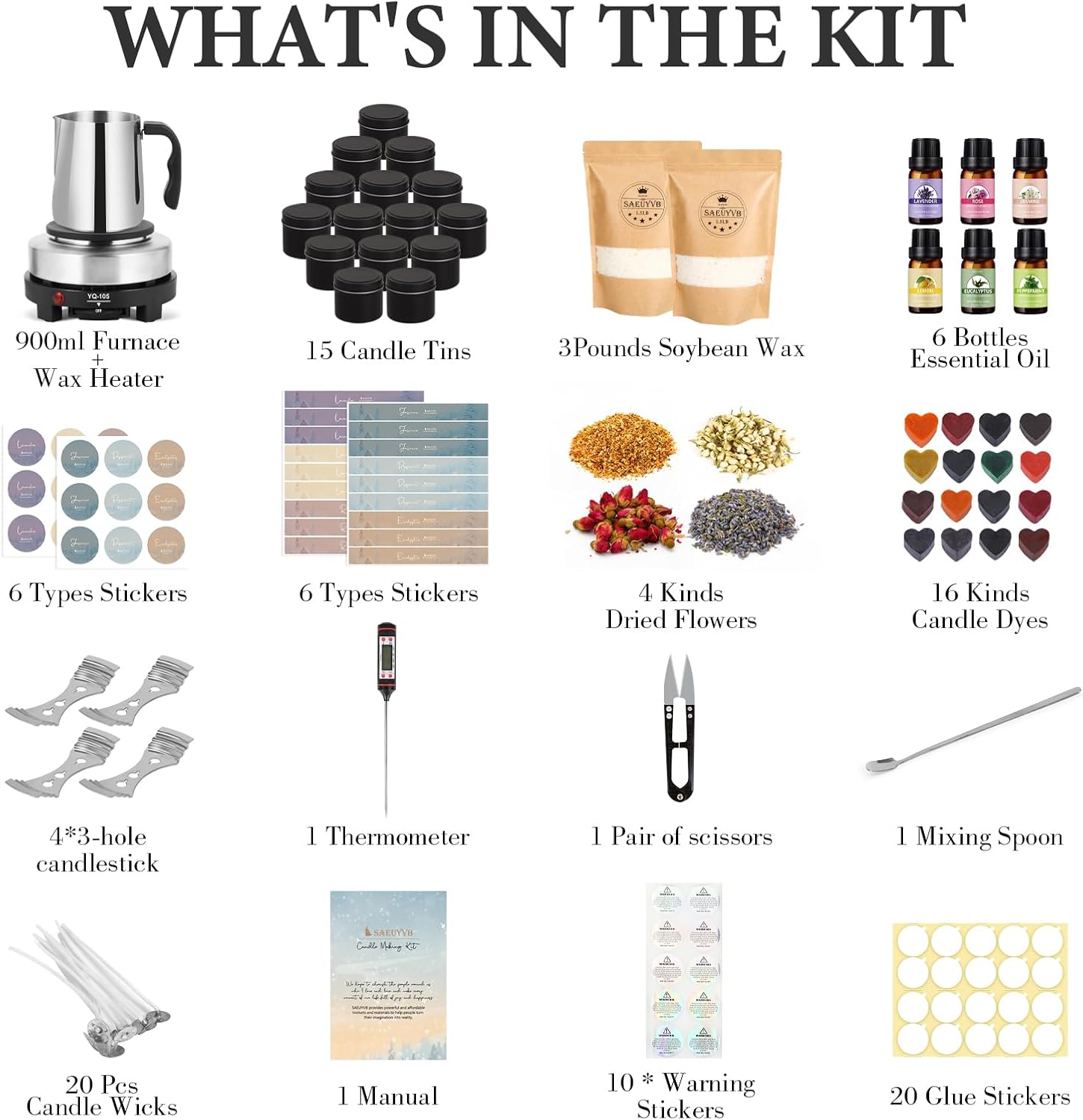 SAEUYVB Candle Making Kit with Wax Melter, Candle Making Kit for Adults - DIY Starter Soy Candle Making Kit/Supplies-Perfect as Home Decoration