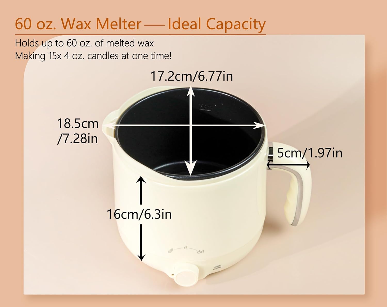 Aroparc Electric Wax Melting Pot, 60oz/1.8L Wax Melter for Candle Making with Spout for Soap Making Pouring Pitcher Non-Stick Easy to Clean & Keep Warm