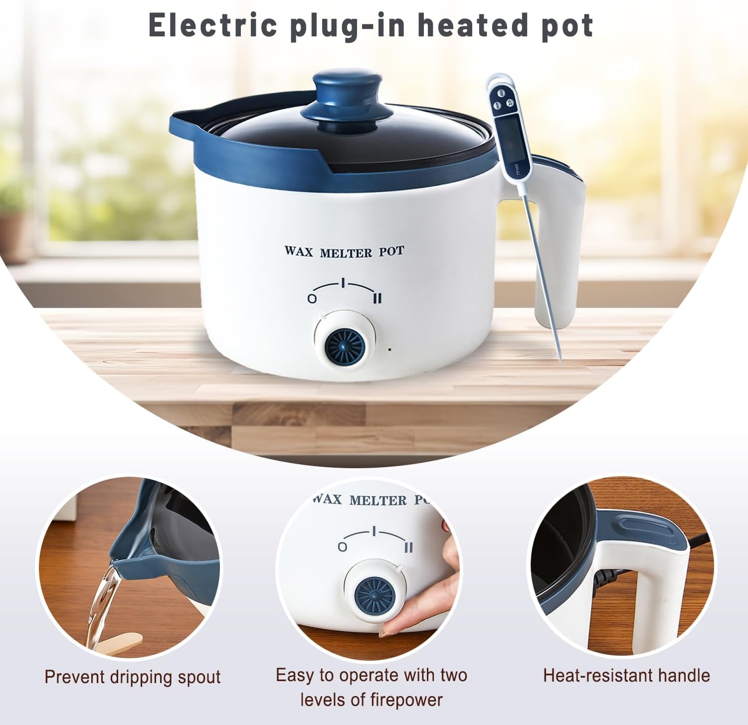 KQU Wax Melting Pot with Thermometer, Electric Wax Melter for Candle Making with Spout, Small Double Boiler Pot Set for Beginner Adults