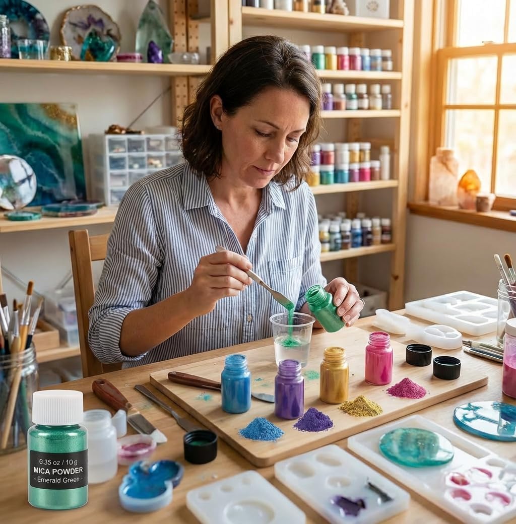 15 Bottles Slime Pigment, Mica Powder for Soap Making, Resin Color Pigments, Mica Powder for Candle Making, Epoxy Resin, Lip Gloss, Natural Powder Pigment for Slime