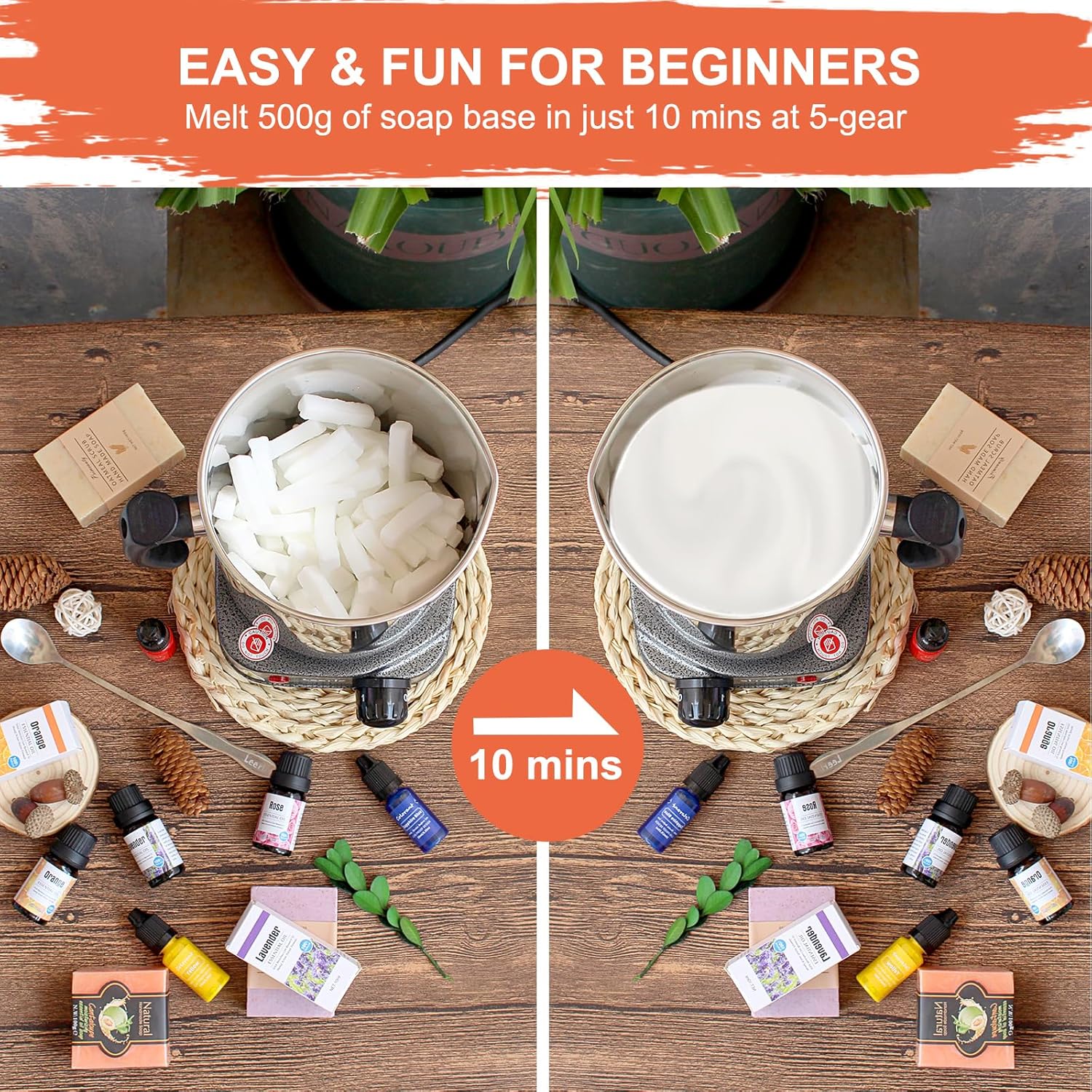 Leerie 3.6Lbs Soap Making Kit with Electronic Hot Plate, 1.6 Lb Glycerin Soap Base, Pouring Pot, Silicon Mold, Spoon,3 Essential Oils for Soap Making,3 Liquid Dyes, Melt & Pour Soap DIY Kits SMK500 - Image 2