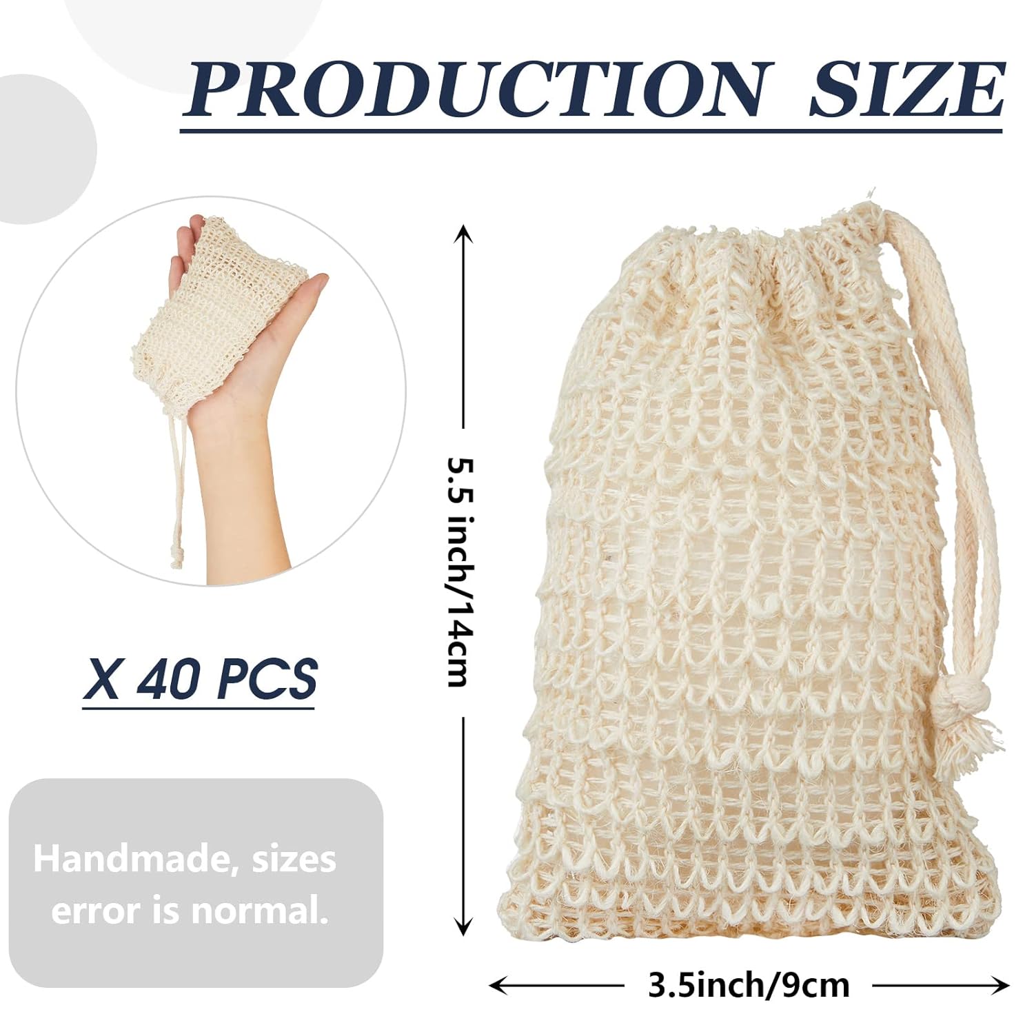 Cunhill 50 Pack Soap Saver Bag Bar Exfoliating Pouch Sisal Soap Savers Mesh Bag with Drawstring Foaming and Drying Holder for Bath and Shower