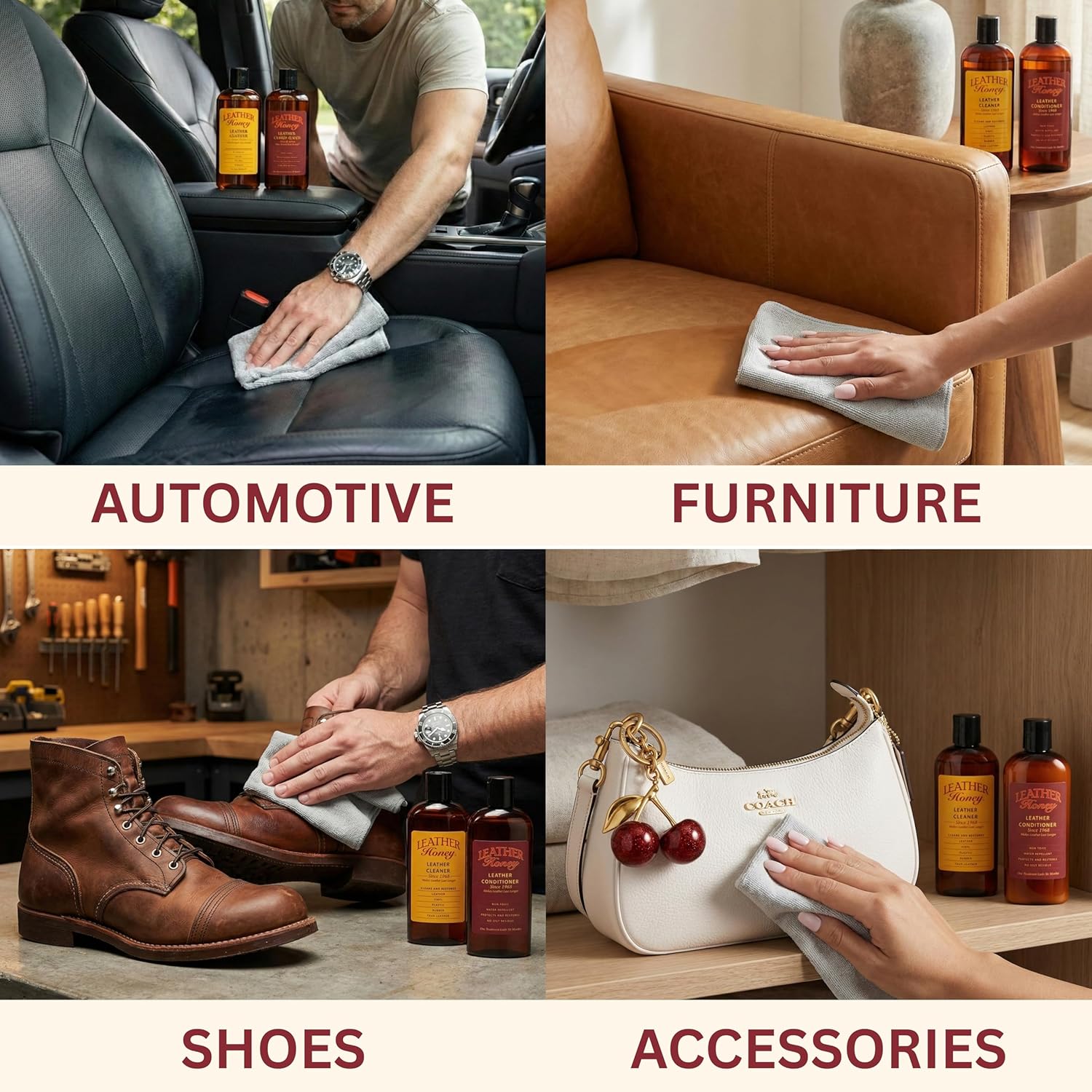 Leather Honey Leather Cleaner: Non-Toxic Leather Care Made in the USA Since 1968. Deep Cleans Leather, Faux & Vinyl - Couches, Car Seats, Purses, Tack, Shoes & Bags. Safe Any Colors & White Leather