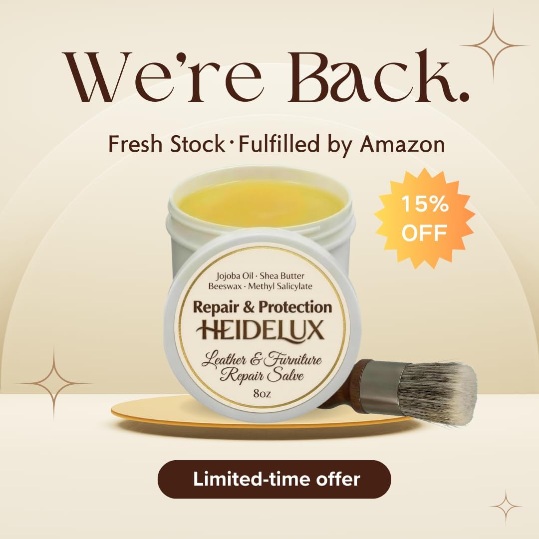 Heidelux Leather Restoration Cream - Repairs Scratches, Scuffs, Fading & Worn Spots - with Shea Butter, Jojoba, Avocado & Beeswax - Fast-Drying, Non-Staining, No Sticky - Residue Care Kit (1pc)