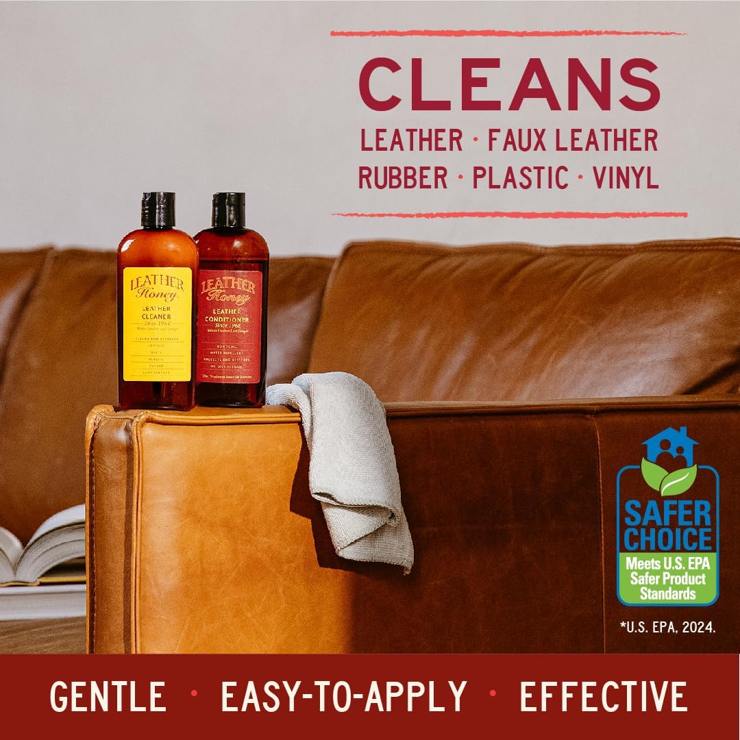 Alternative view of Leather Honey Leather Cleaner: Non-Toxic Leather Care Made in the USA Since 1968. Deep Cleans Leather, Faux & Vinyl - Couches, Car Seats, Purses, Tack, Shoes & Bags. Safe Any Colors & White Leather