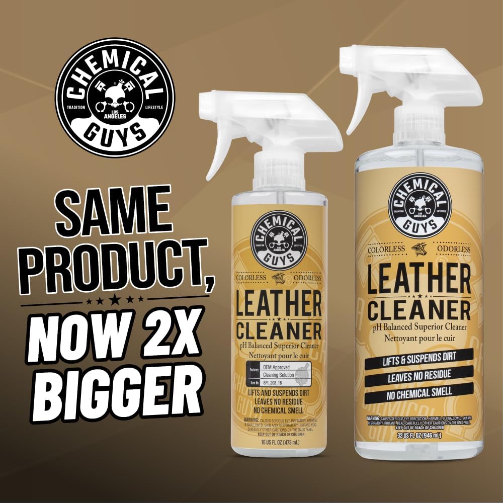 Chemical Guys Leather Cleaner, Colorless and Odorless for Car Interiors, Furniture, Boots, and More (Works on Natural, Synthetic, Pleather, Faux Leather and More), 32 fl oz - SPI_208_32