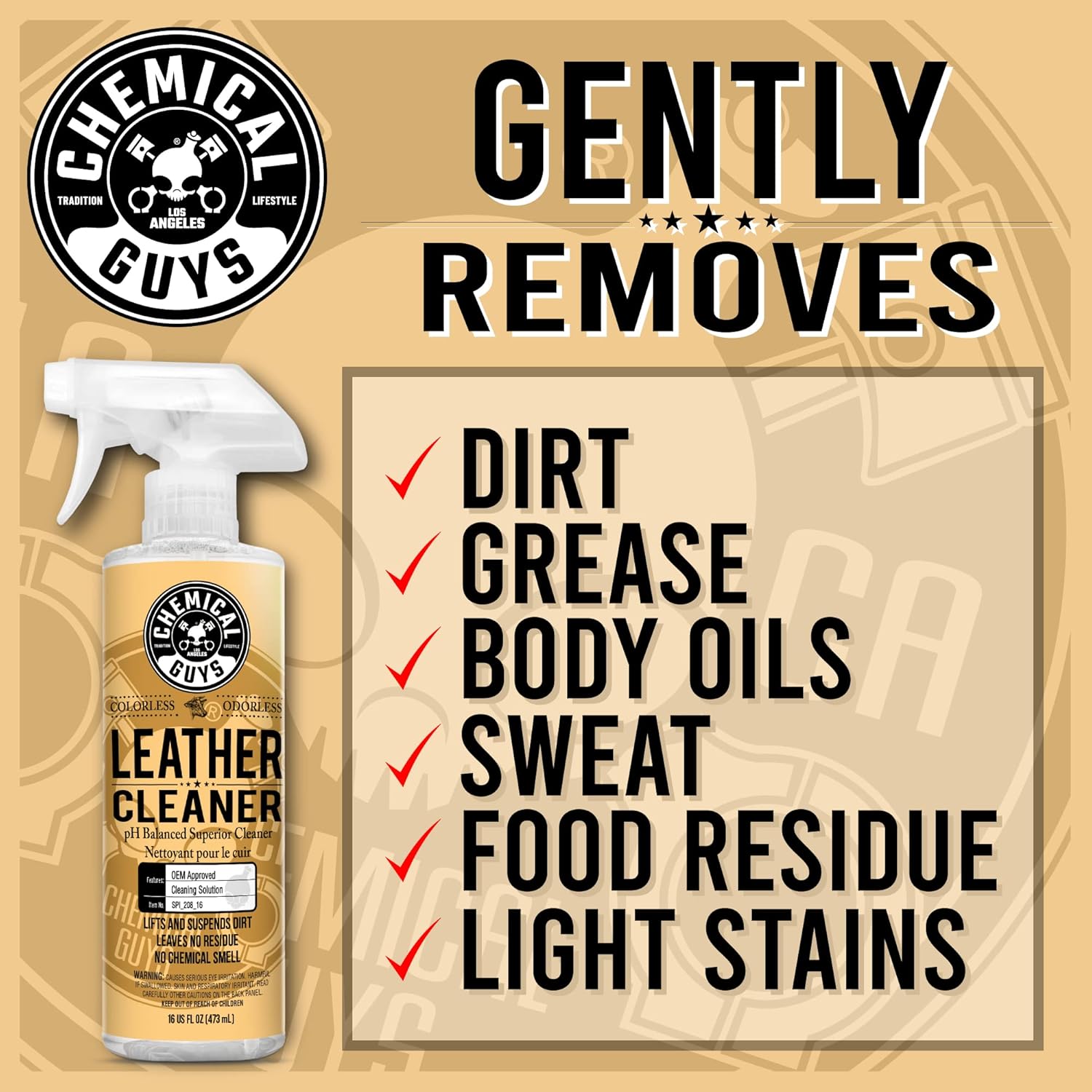 Alternative view of Chemical Guys Leather Cleaner, Colorless and Odorless for Car Interiors, Furniture, Boots, and More (Works on Natural, Synthetic, Pleather, Faux Leather and More), 32 fl oz - SPI_208_32
