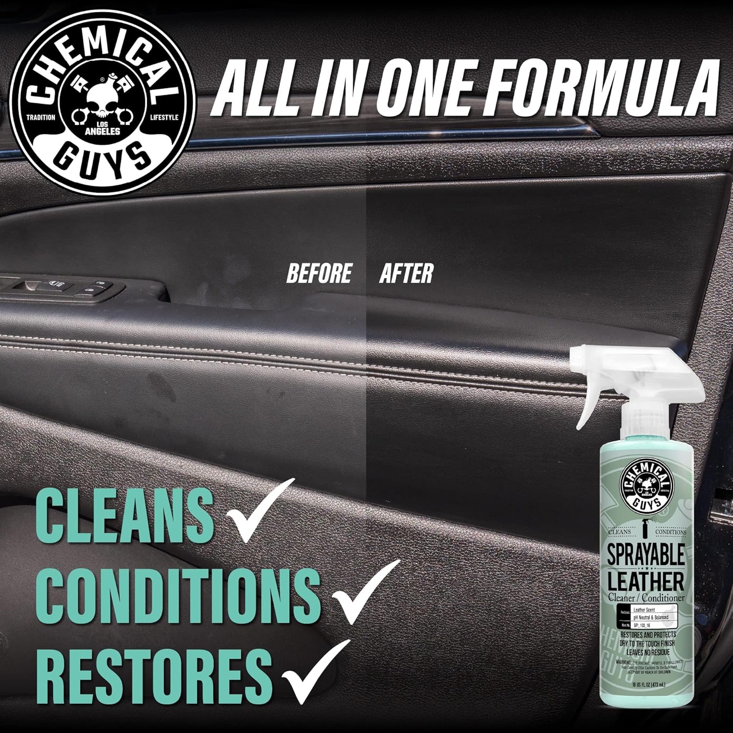 Alternative view of Chemical Guys Sprayable Leather Cleaner and Conditioner in One - Cleans, Conditions, and Protects Leather, Vinyl, Faux & More, Safe for Cars, Furniture & Apparel - 16 oz