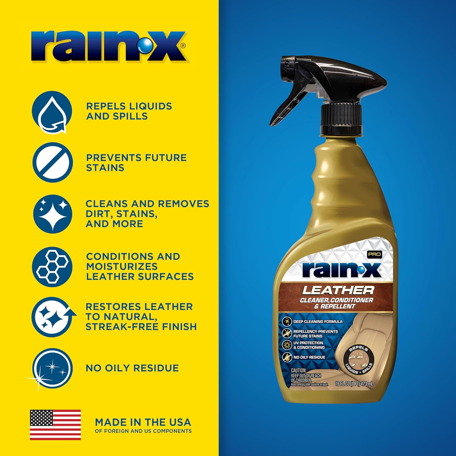 Alternative view of Rain-X 620236SRP Leather Cleaner Conditioner & Repellent for Car Interiors, Cleans + Repels while Moisturizing, Restores Leather to Natural, Fresh Scent without Residue 16 Fl Oz.