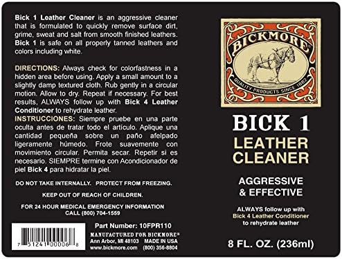 Bickmore Bick 1 Leather Cleaner 8 oz - Clean Dirt, Oil, Sweat, Salt, and Water Stains from All Colored, White, and Black Leather