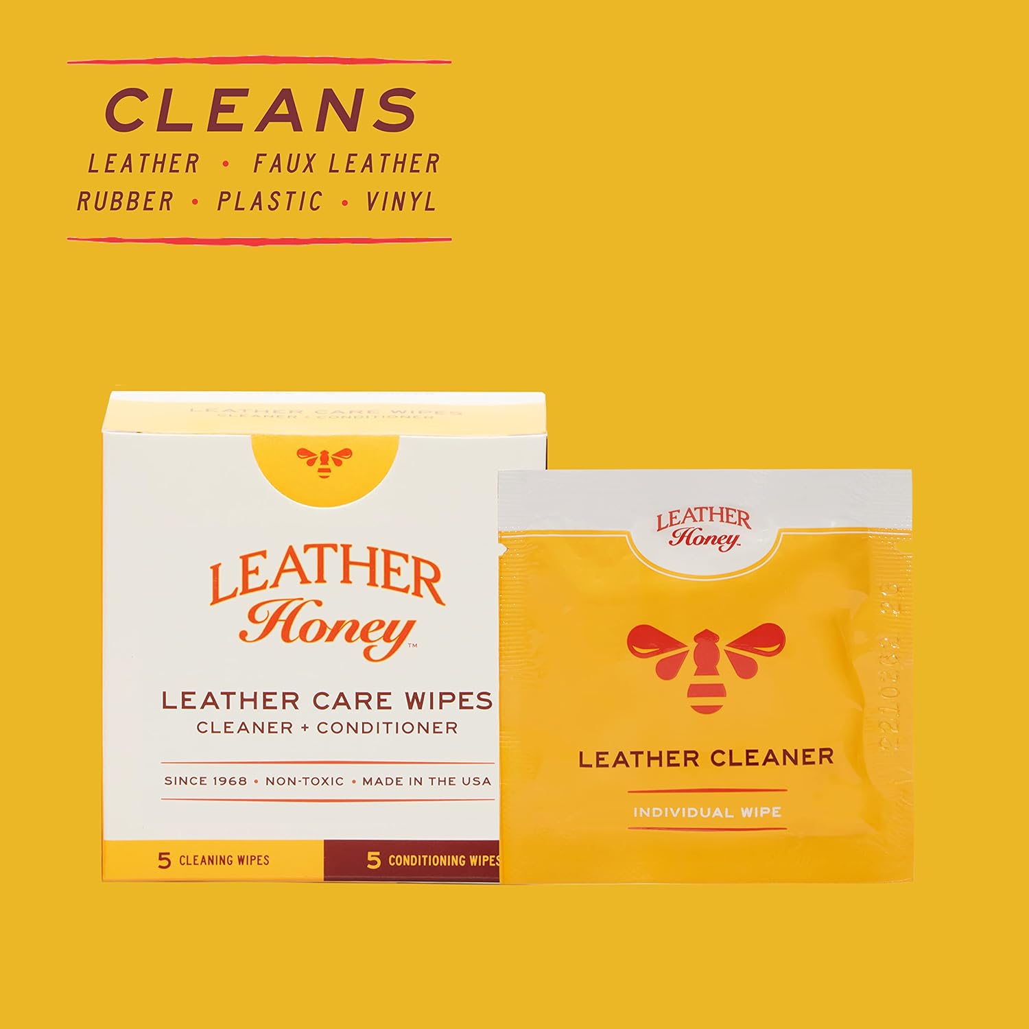 Alternative view of Leather Honey Leather Wipe Kit: Clean & Restore On-The-Go. For Any Color of Leather Couches, Car Seats, Purses, Shoes & Bags. Nontoxic, Ready-to-Use & Made in the USA. 5 Cleaner & 5 Conditioner Wipes