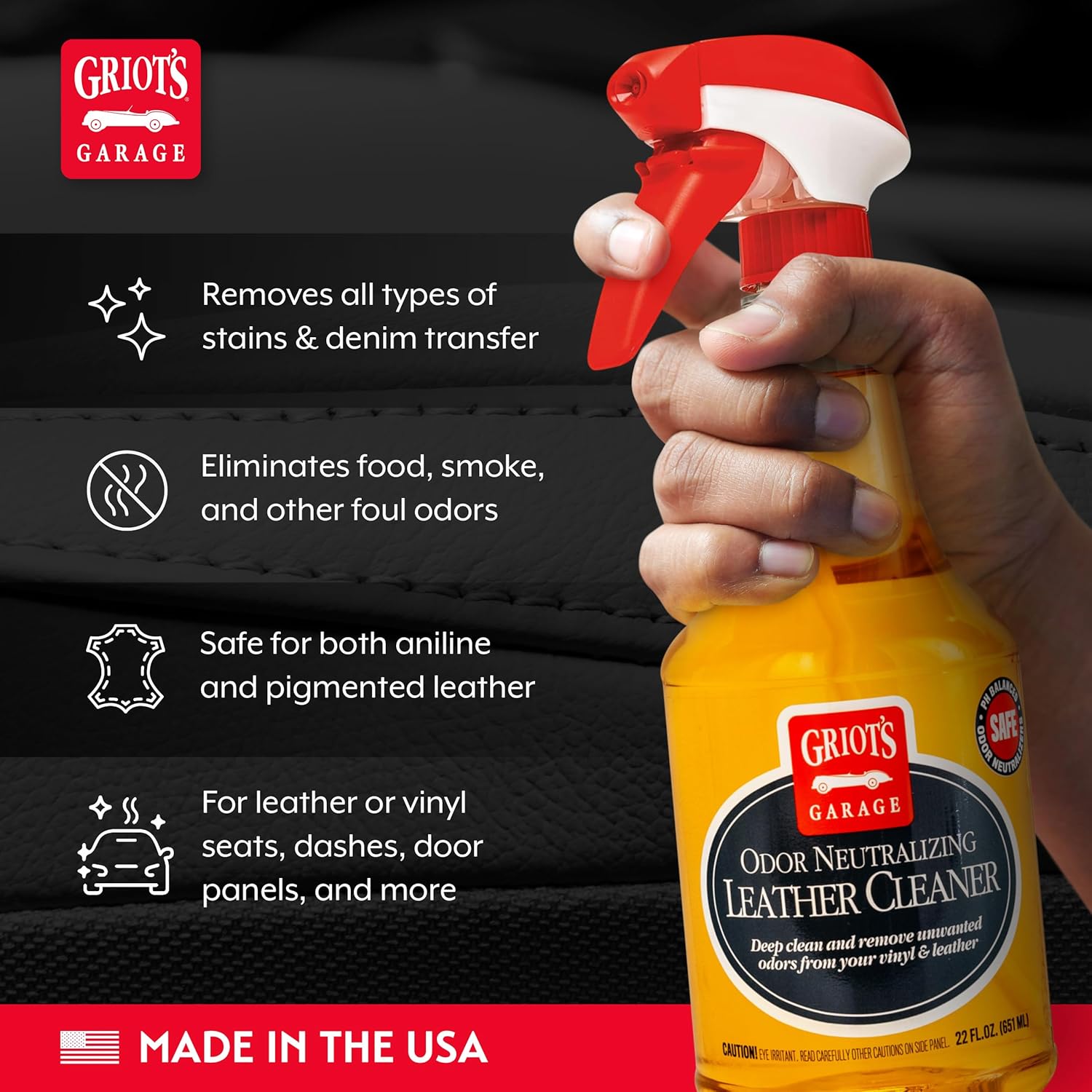 Alternative view of Griot's Garage Odor Neutralizing Leather Cleaner for Car Seats, Dashboard, Door Panels, Eliminates Unwanted Smells, 10971, 22oz