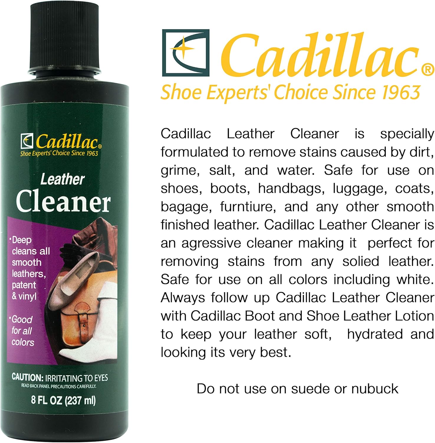 Cadillac Leather Cleaner - Great for Shoes, Boots, Handbags, Car Upholstery, Furniture- Removes Surface Dirt, Grime, Salt and More From Finished Leathers - Image 4