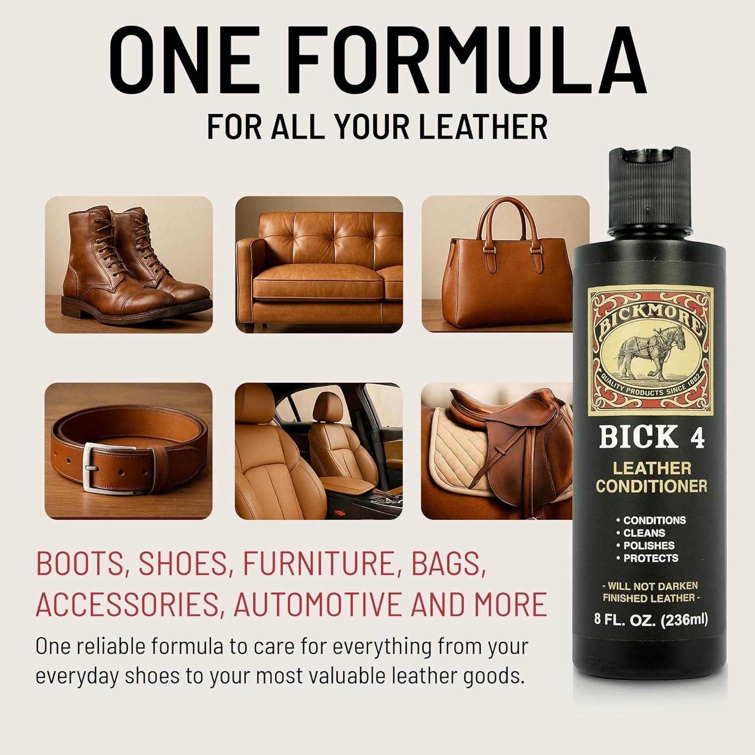 Bickmore Bick 4 Leather Conditioner 8 oz - Cleaner & Conditioner - Restore Polish & Protect All Smooth Finished Leathers