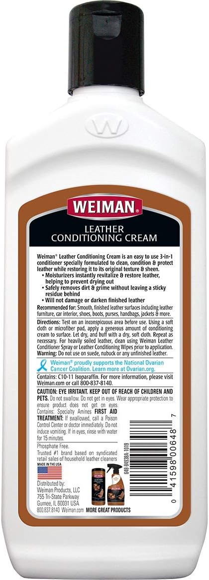 Alternative view of Weiman 3 in 1 Deep Leather Cleaner & Conditioner Cream - Restores Leather Surfaces - Use on Leather Furniture, Car Seats, Shoes, Bags, Jackets, Saddles