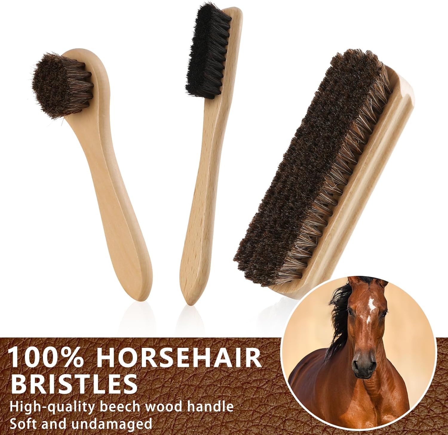 10 PCS Leather Care Kit - Horsehair Brushes,Saddle Soap,Waterproofing Wax,Mink Oil Conditioner,Polishing Cloth,Microfiber cloth,Boot Shoe Shine Cleaning Kit Gift for Men Cowboy Husband Dad ﻿