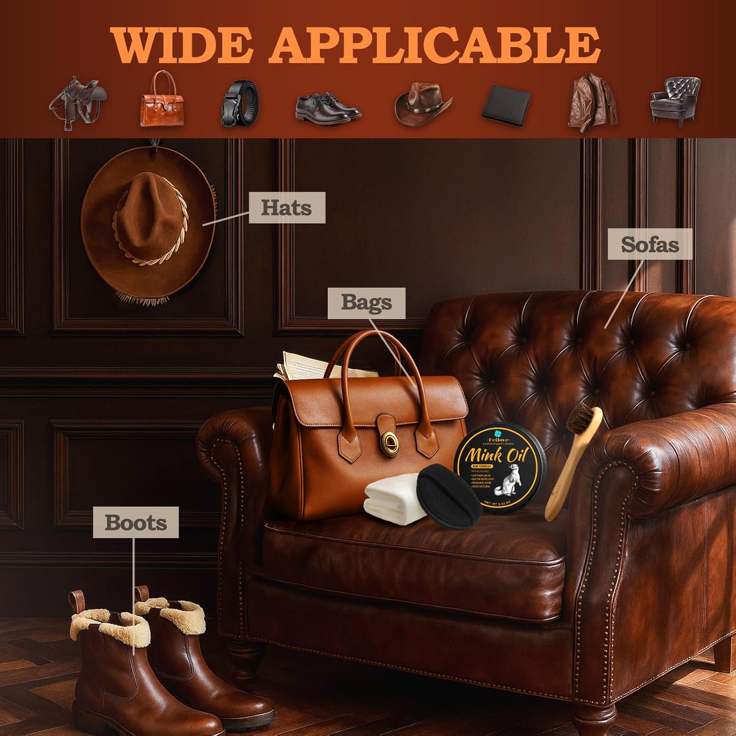 Alternative view of Feilove 4-in-1 Mink Oil Leather Conditioner and Cleaner 3.52 oz - Premium Waterproof Formula for Boots and Shoes