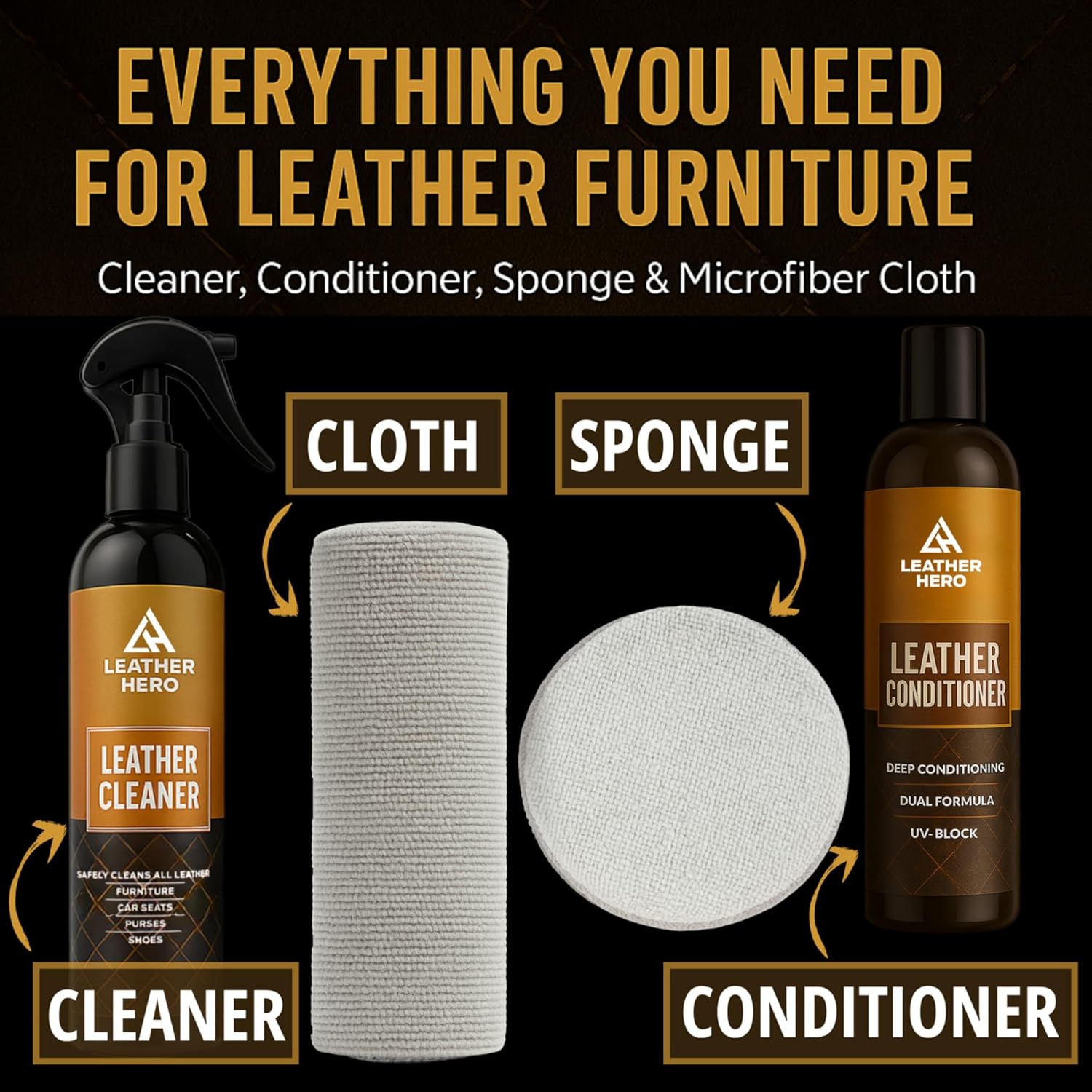 Alternative view of Leather Cleaner and Conditioner Kit – 4-Piece Set with Best Leather Cleaner for Couches, Sofas, Chairs, Furniture, and Car Interiors