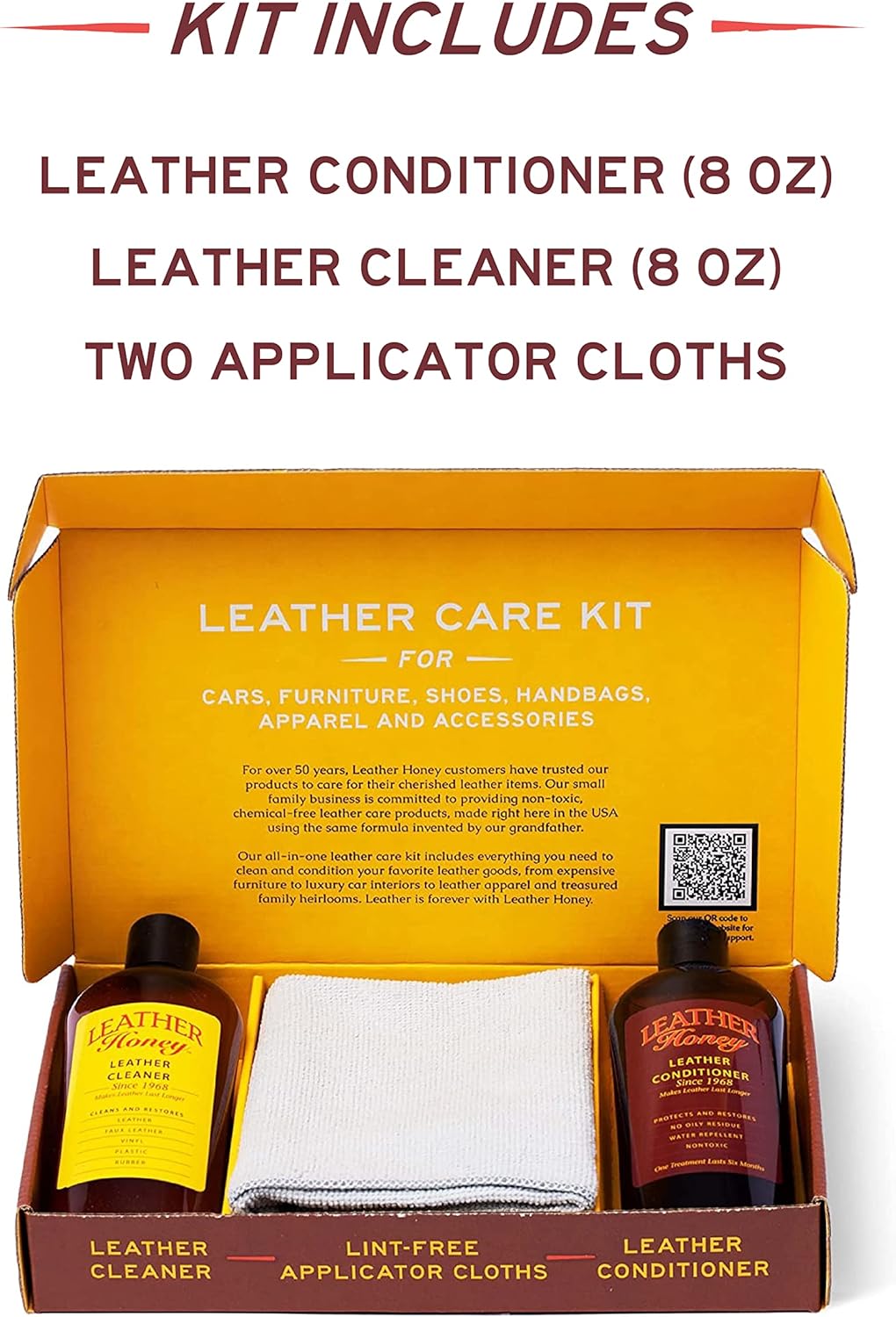 Alternative view of Leather Honey Complete Leather Care Kit: Cleaner, Conditioner, 2 Cloths. Non-Toxic Leather Care Made in The USA Since 1968. Restore Couches, Car Seats & Interior, Jackets, Shoes & Bags. for Any Color