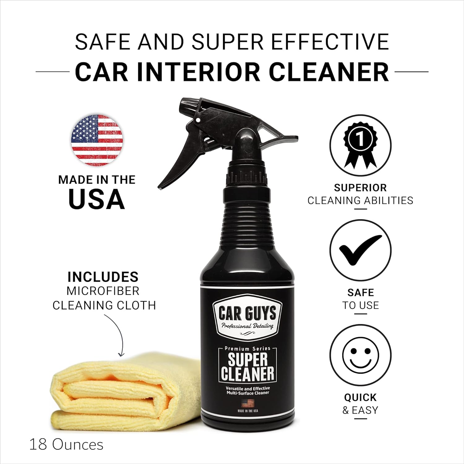 Alternative view of CAR GUYS Super Cleaner | Effective Car Interior Cleaner | Leather Car Seat Cleaner | Stain Remover for Carpet, Upholstery, Fabric, and Much More! | 18 Oz Kit with Microfiber Towel