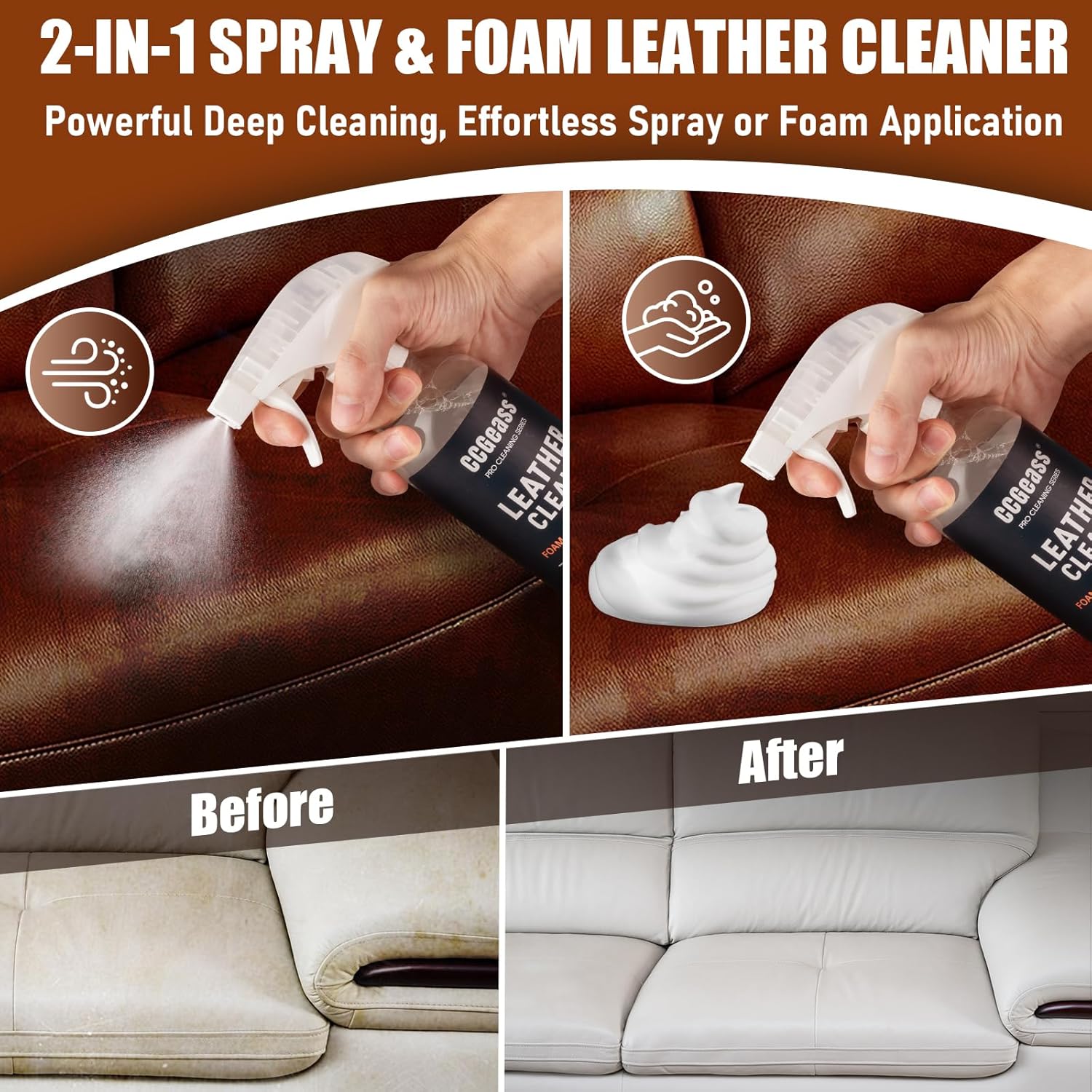 Alternative view of Leather Cleaner and Conditioner Kit – 2×16oz | Leather Cleaner for Car Seats, Furniture, Couches, Shoes & Boots | pH-Balanced, Non-Greasy, Restores & Protects All Leather