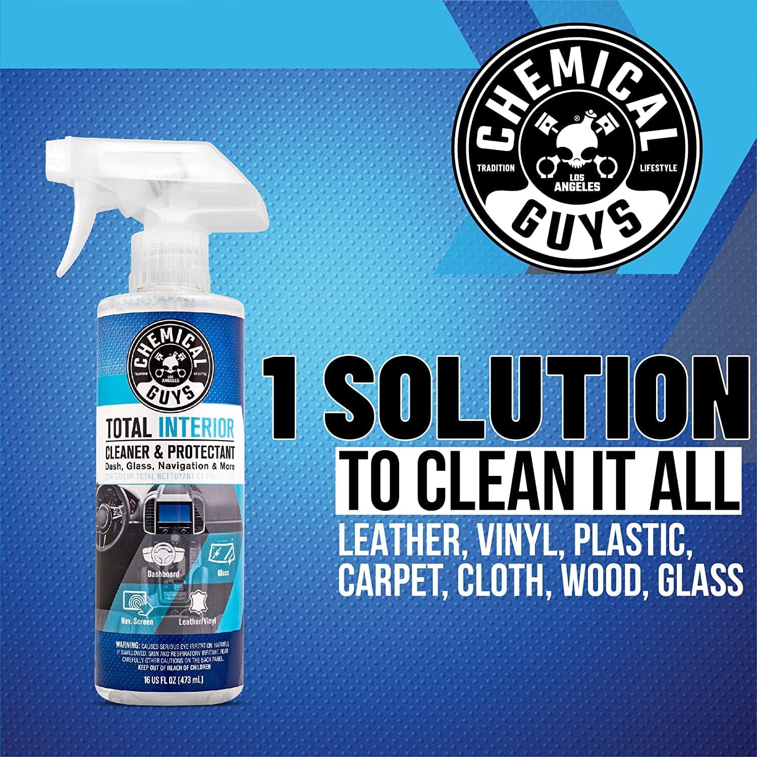 Chemical Guys Total Interior Cleaner & Protectant Interior Cleaner, Cleans & Protects Leather, Vinyl, Plastic, Rubber, Glass with a Streak-Free Finish u2014 Cars, Trucks, SUVs, RVs, 16 oz