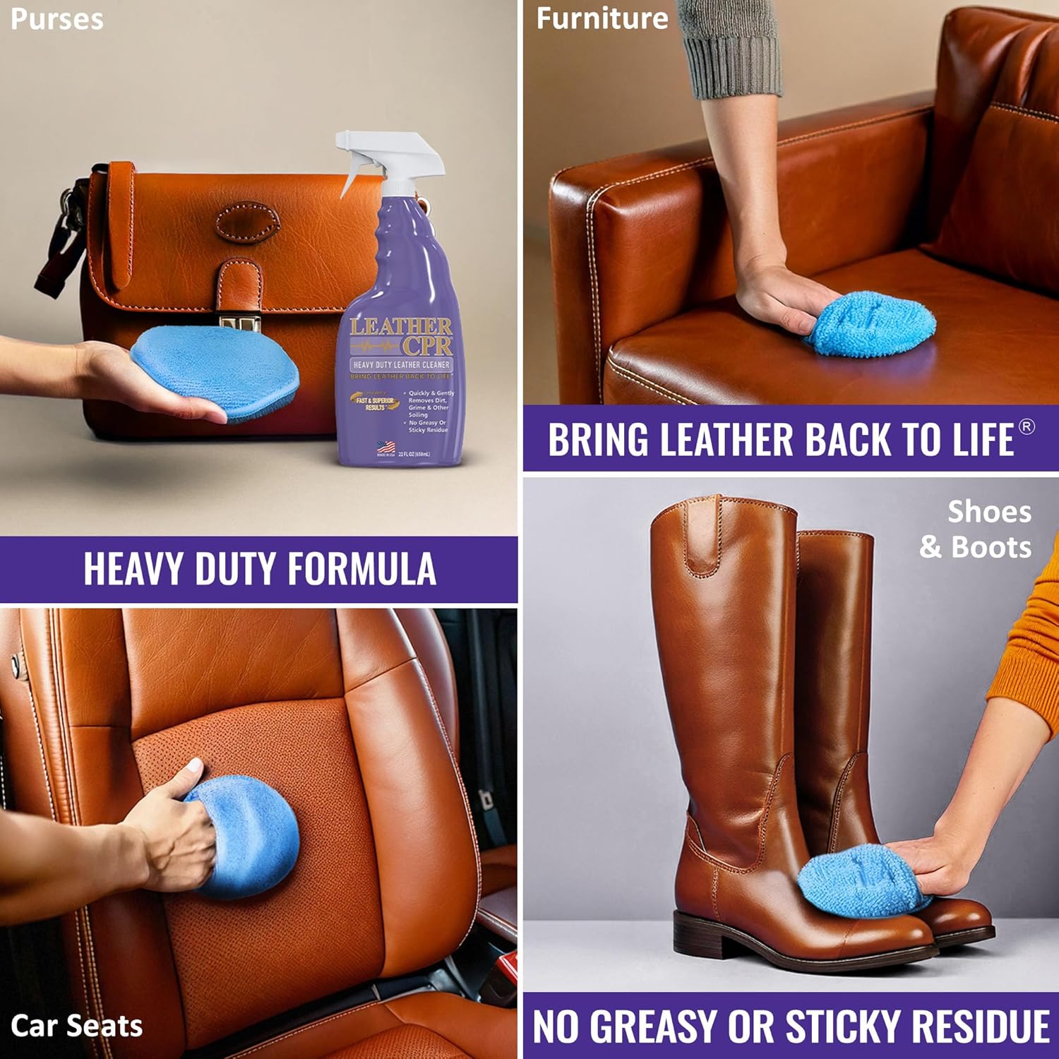 Leather CPR Heavy Duty Leather Cleaner 22oz - Car Interior Cleaner For Heavy Dirt & Grime, Heavily Soiled Furniture Leather Cleaner For Couch, Car Seat,Purses, Shoes, Boots, & More