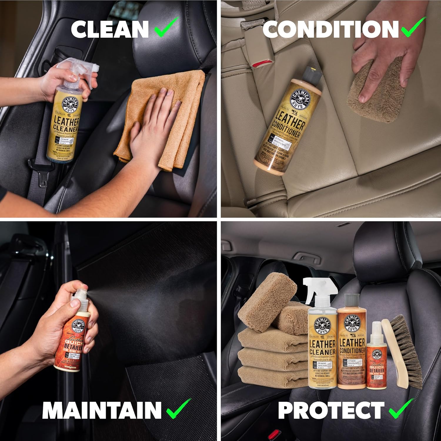 Chemical Guys Leather Cleaner and Conditioner Detailing Kit - Leather Care Kit For Natural, Synthetic, Faux, Pleather, and More for Car Interiors, Apparel, Furniture, Boots & Accessories - 9 Items - Image 3