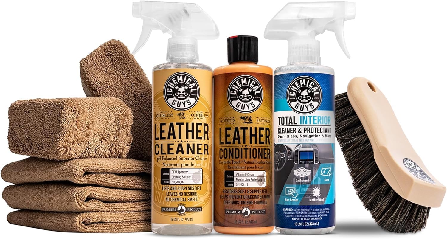 Chemical Guys Leather Cleaner and Conditioner Detailing Kit - Leather Care Kit For Natural, Synthetic, Faux, Pleather, and More for Car Interiors, Apparel, Furniture, Boots & Accessories - 9 Items - Image 7