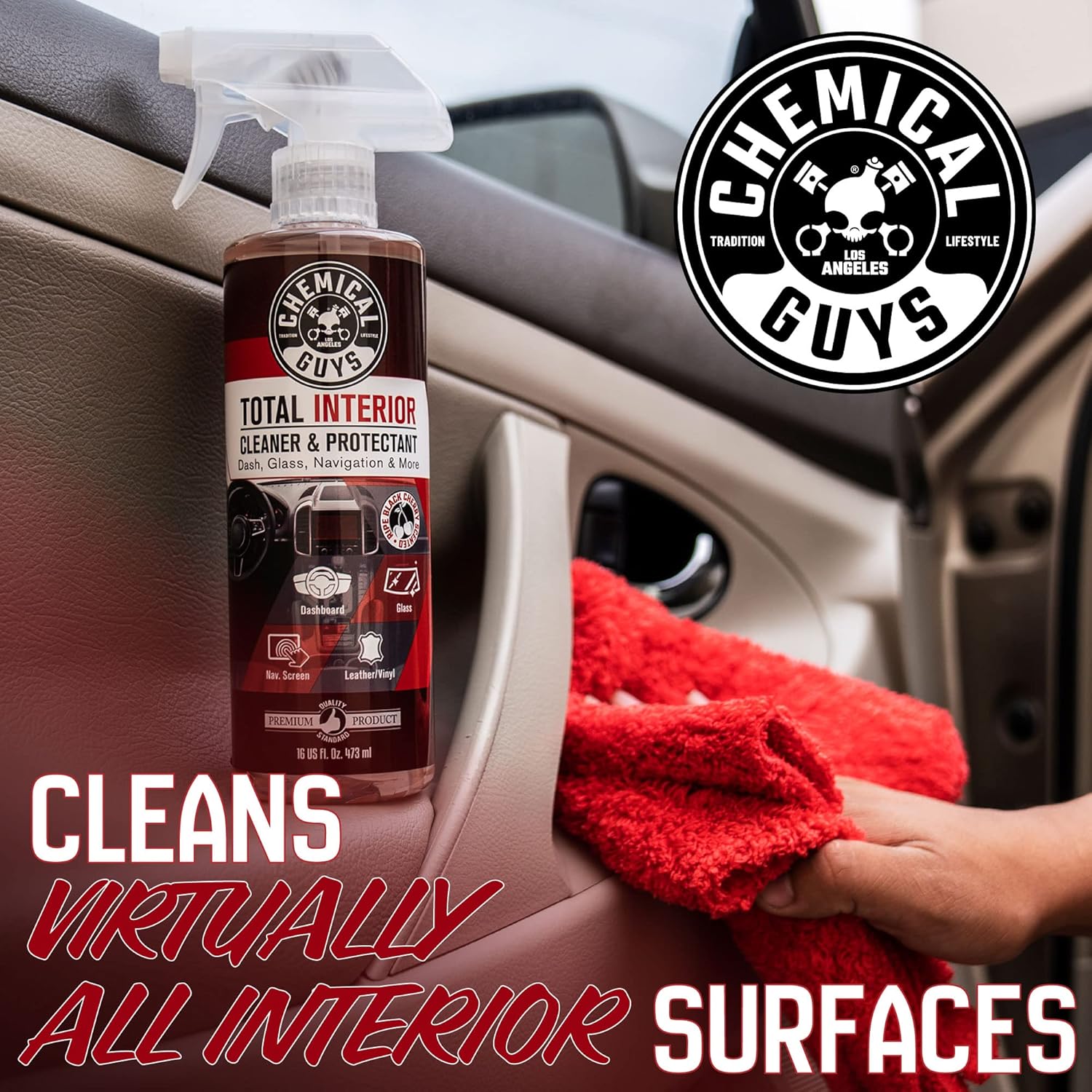 Chemical Guys Total Interior Cleaner & Protectant - Black Cherry, Car Cleaning Spray, Cleans and Protects Leather, Vinyl, Plastic, Rubber, and Glass, Safe for Trucks, SUVs, Jeeps, RVs & More - 16 oz
