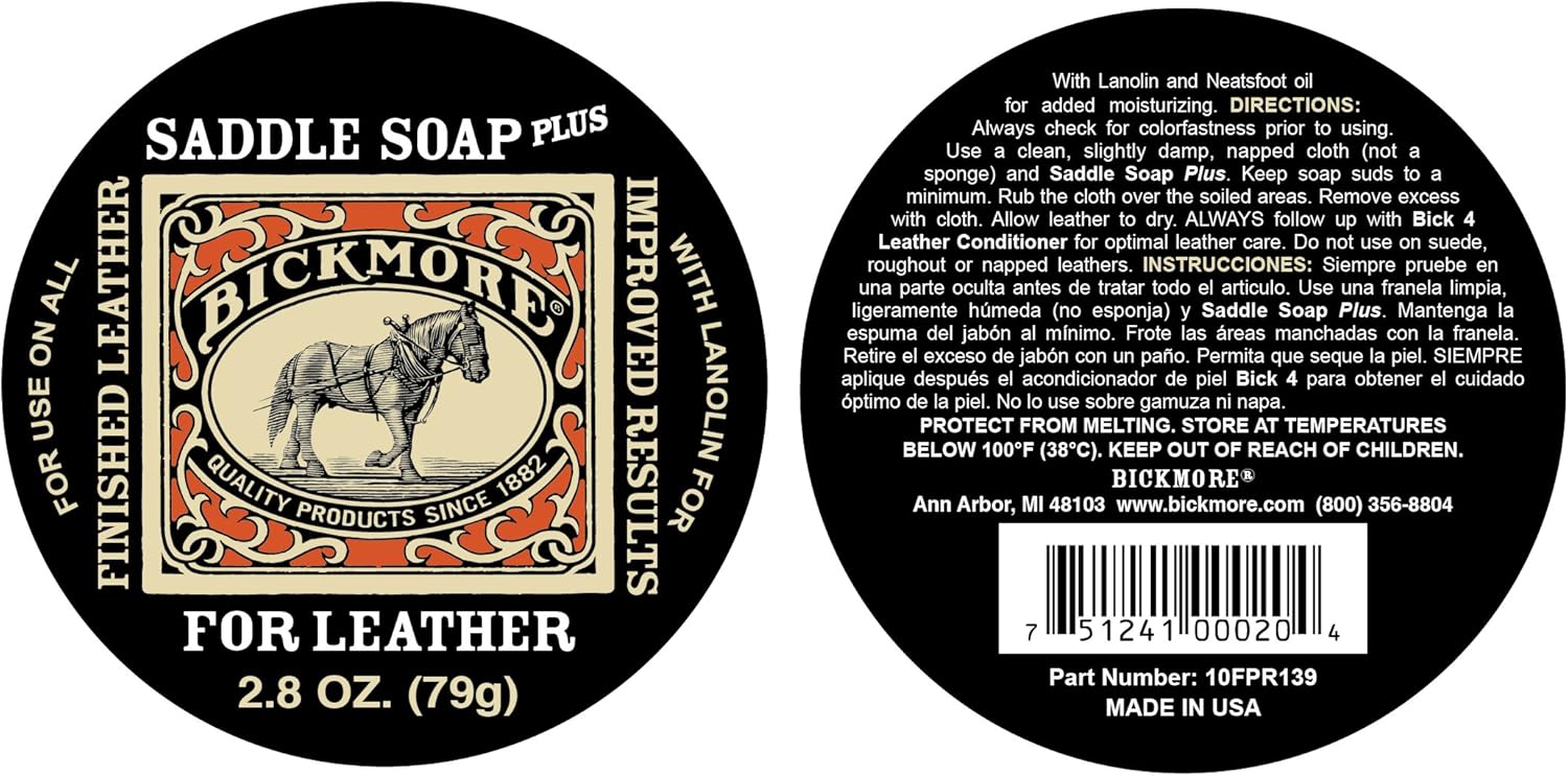 Bickmore Saddle Soap Plus - 2.8oz - Leather Cleaner & Conditioner With Lanolin - Restorer, Moisturizer, and Protector