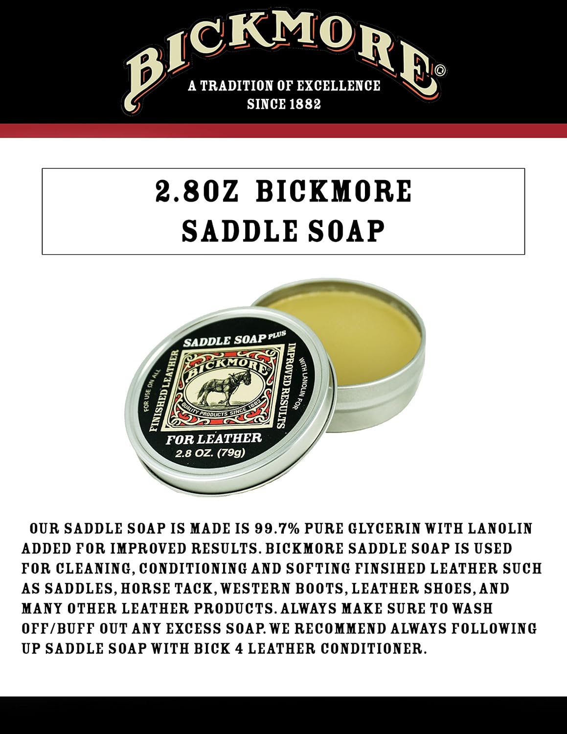 Alternative view of Bickmore Saddle Soap Plus - 2.8oz - Leather Cleaner & Conditioner With Lanolin - Restorer, Moisturizer, and Protector