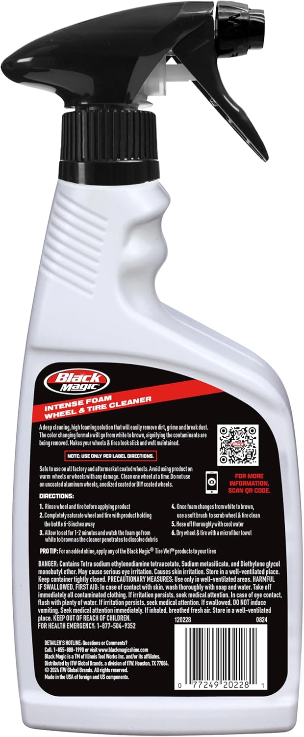 Black Magic 120228 Intense Foam Wheel & Tire Cleaner, High-Foaming Formula for Deep Cleaning, Removes Dirt, Grime & Brake Dust u2013 Safe on All Wheels, 22 Fl Oz