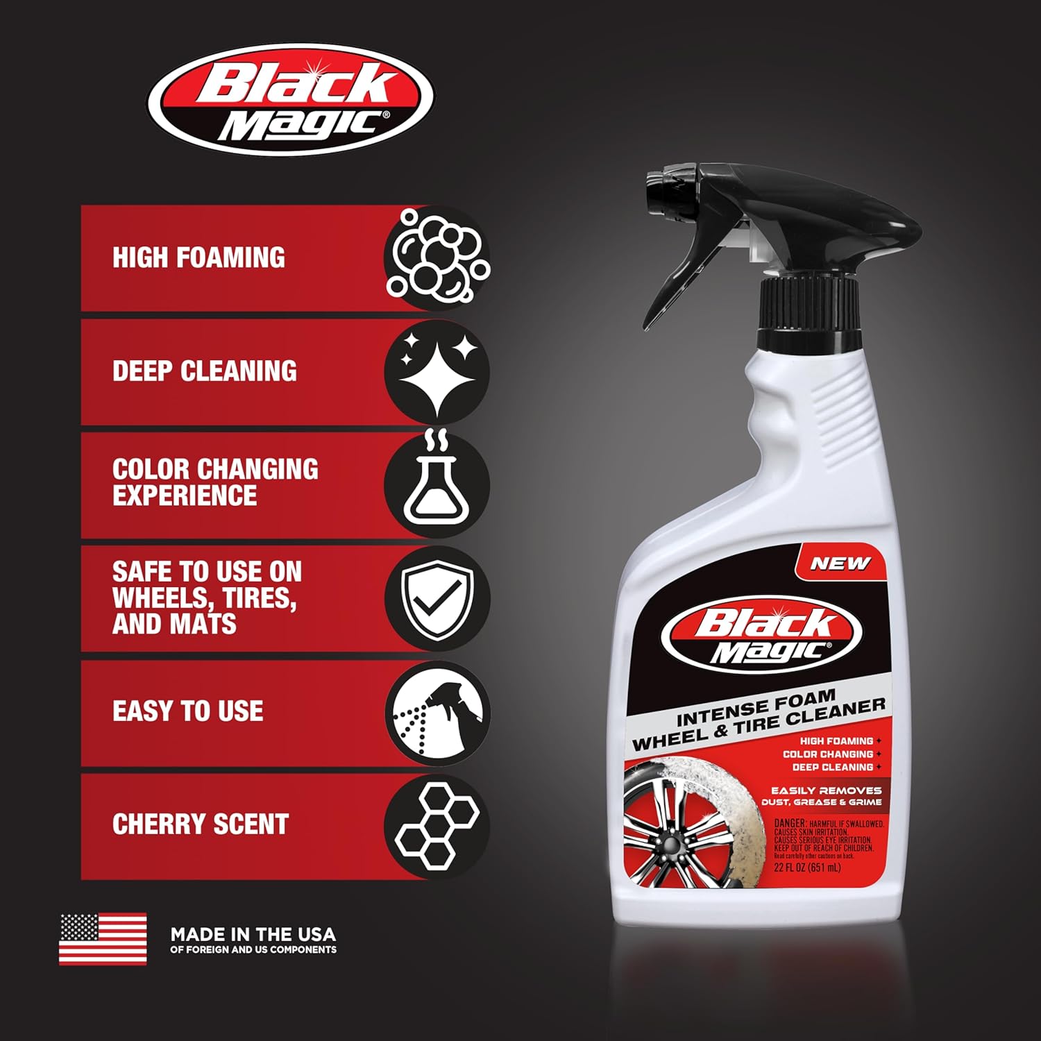 Alternative view of Black Magic 120228 Intense Foam Wheel & Tire Cleaner, High-Foaming Formula for Deep Cleaning, Removes Dirt, Grime & Brake Dust u2013 Safe on All Wheels, 22 Fl Oz