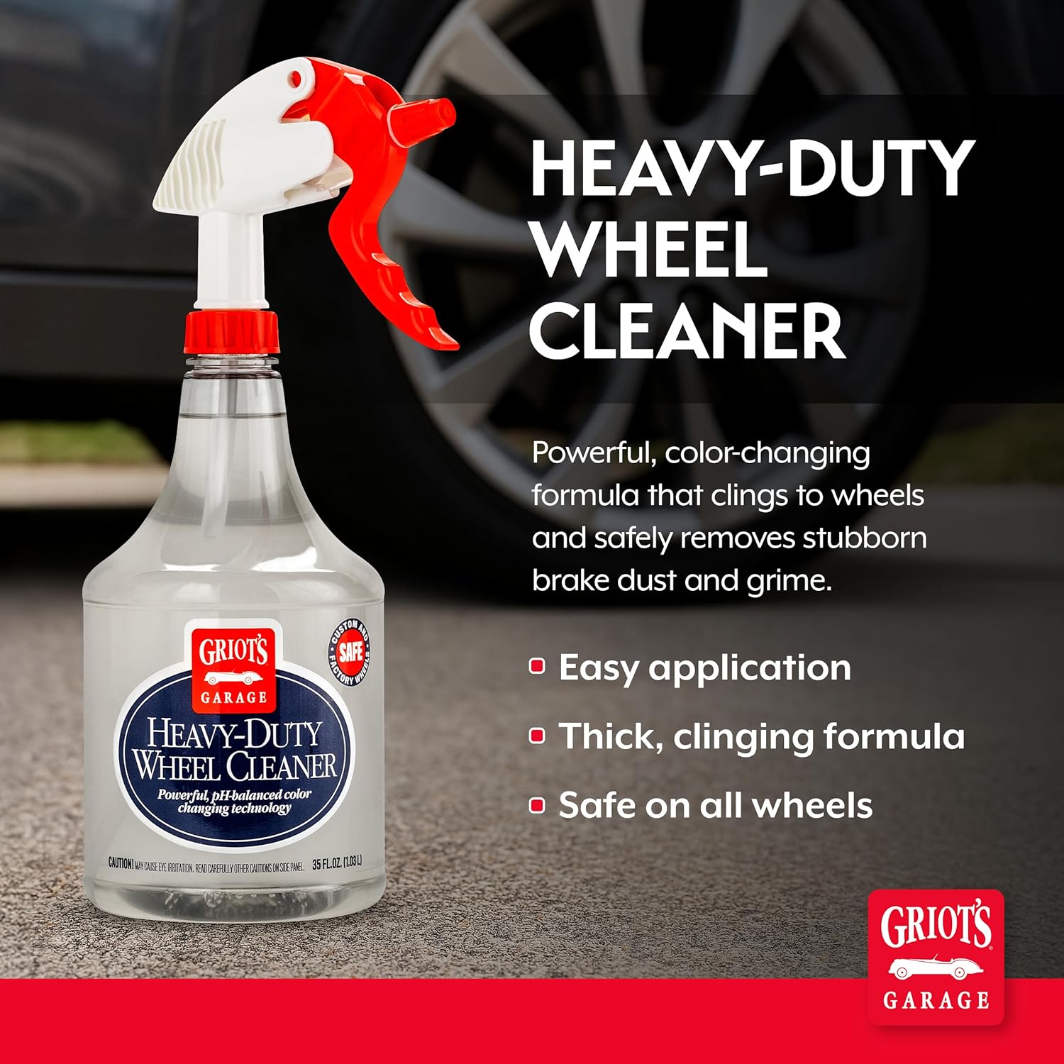 Griot's Garage Heavy-Duty Wheel Cleaner for All Wheel Finishes, Breaks Down and Removes Stubborn Brake Dust and Grime, PH Balanced, Non-Acidic, 11026, 35oz