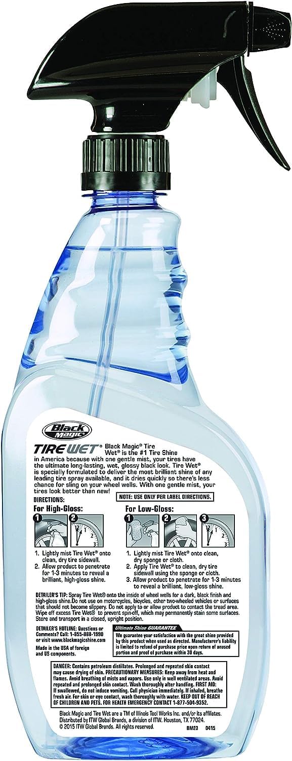 Black Magic 120217 Tire Wet, 23oz (Pack of 2) - Specially Formulated Tire Shine Applicator Cleaner to Keep Them Looking Wet, Black, and Glossy with One Quick Spray u2013 Long-Lasting Protection for Tires