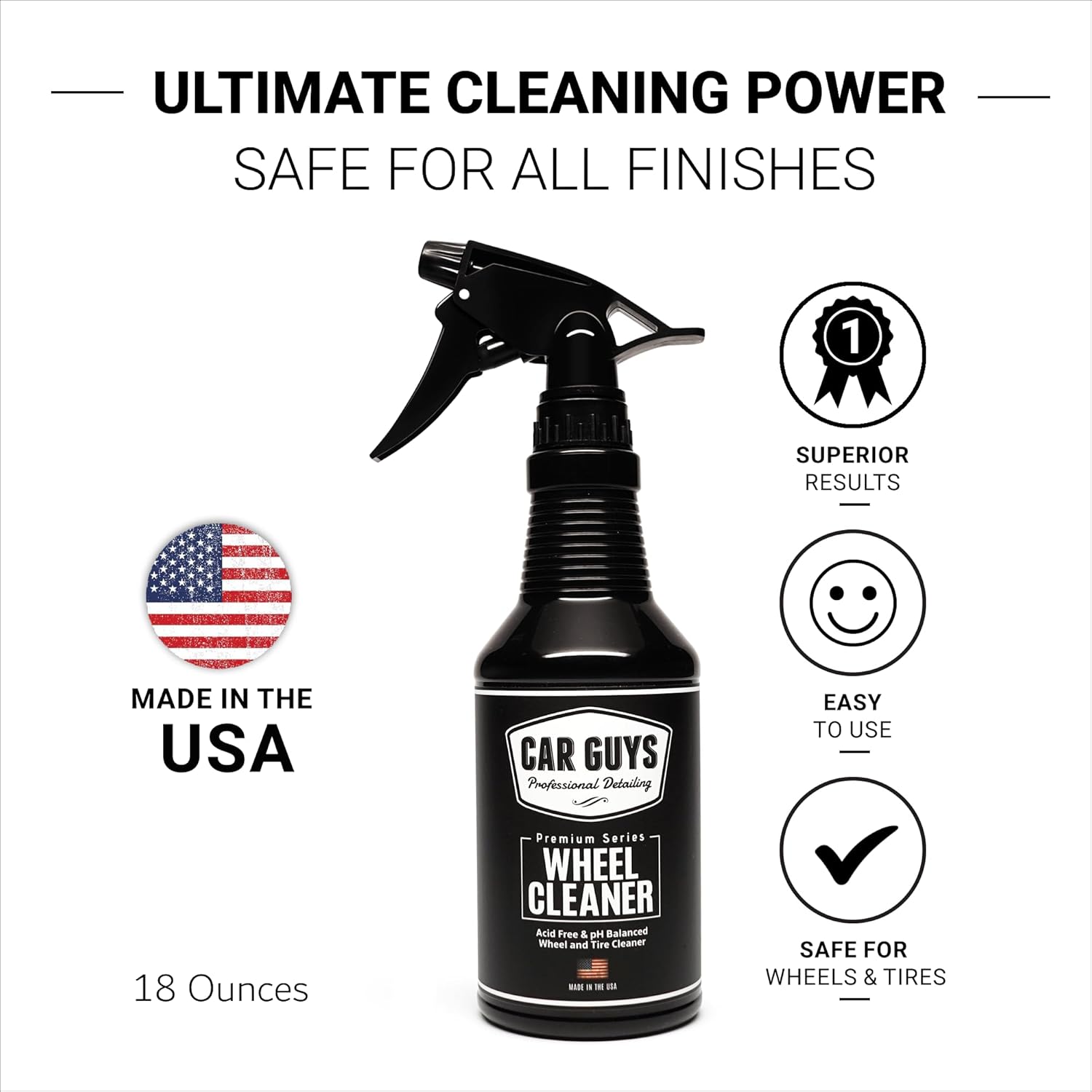 Alternative view of CAR GUYS Wheel Cleaner | Effective Rim and Tire Cleaner | Safe & Versatile Brake Dust Remover for Alloy, Chrome, Aluminum Rims, White Wall Tires, and More! | 18 Oz