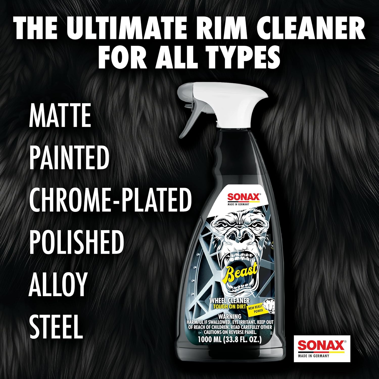 SONAX Beast Wheel Cleaner | Brake Dust Cleaner | Color Changing Rim Cleaner | Strong Wheel Cleaner | Easy Wheel and Rim Cleaner | Removes Baked On Brake Dust | 1 Liter | 33.8 fl oz