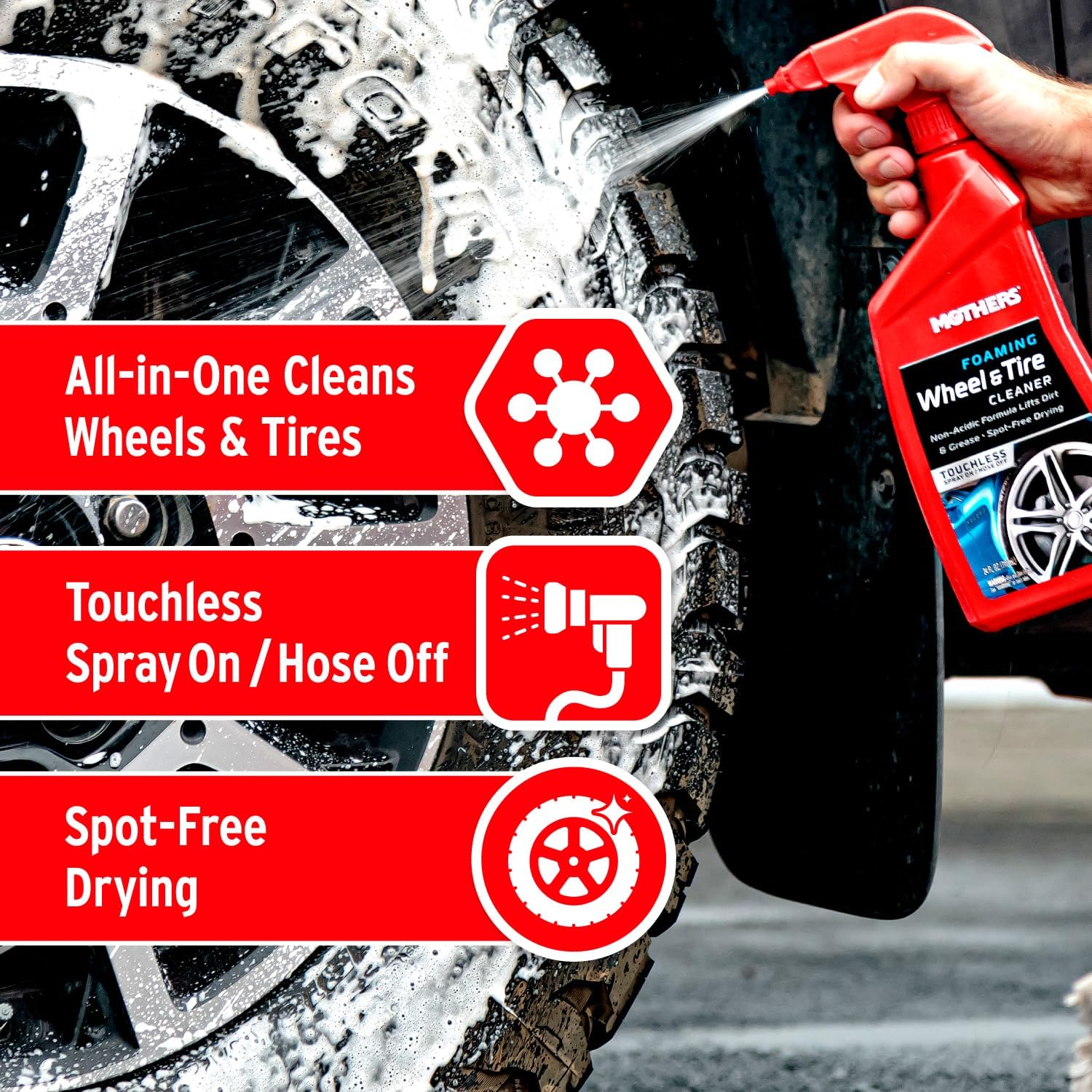 Alternative view of Mothers Foaming Wheel & Tire Cleaner, 24 oz. u2013 Foaming Action Lifts Brake Dust & Grime, Safe for Factory-Coated Wheels, Restores, Cleans, Finishes Fast, Spot-Free Rinse (05924)