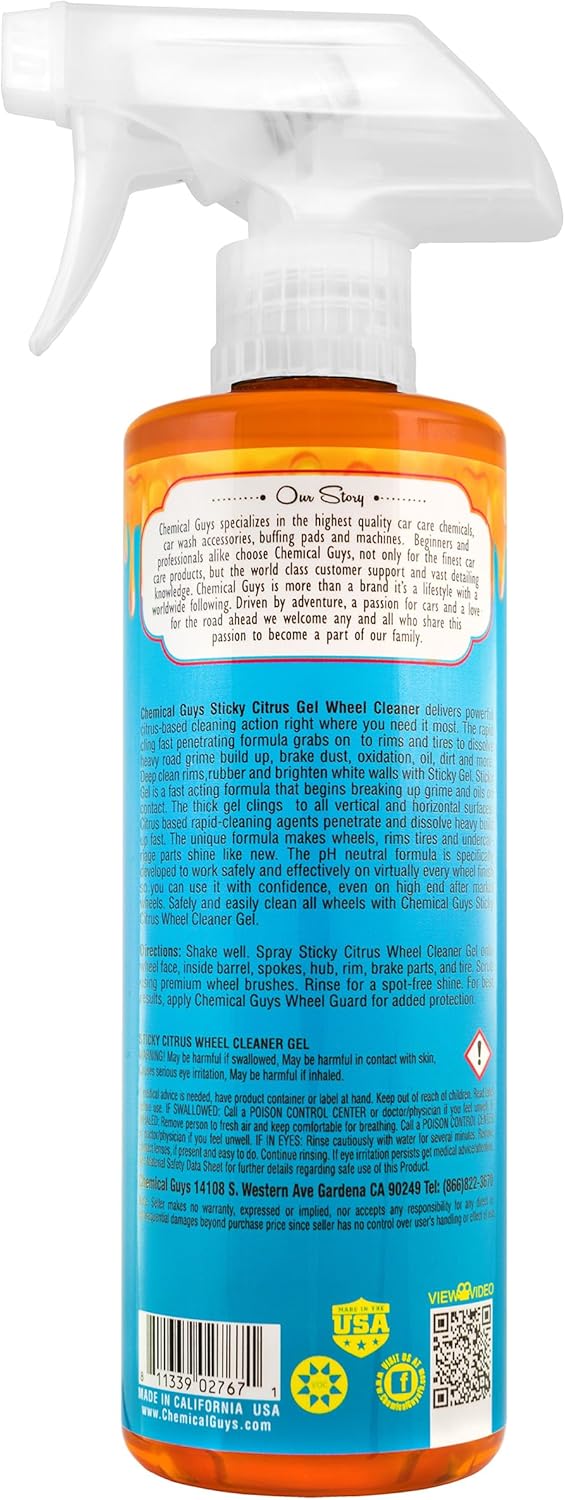 Chemical Guys CLD10516 Sticky Citrus Wheel Cleaner Gel, (Safe For All Wheel Types) Works on Cars, Trucks, SUVs, Motorcycles, RVs & More, 16 fl oz