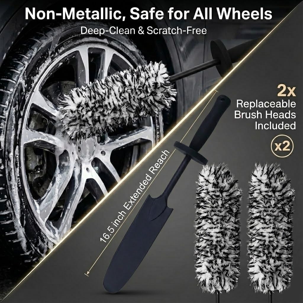 Alternative view of Faqeegi 9PCS Professional Wheel Detailing Kit - Microfiber Flat Rim Brush w/Removable Cover, Boar Hair Detail Brush, Cleaning Pads, Towel & Storage Bag | Scratch-Free for All Vehicles