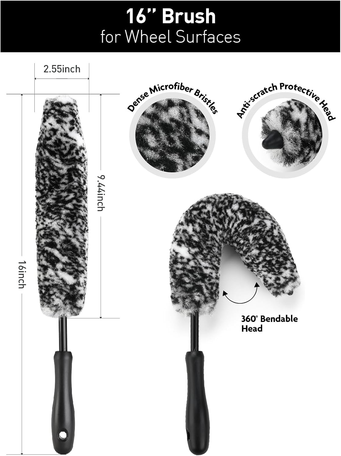 Fantasticlean 6PCS Car Wheel Cleaning Pro Kit, Tire Brush, Soft-bristled Rim Brush, Microfiber Bendable Brush, Double-Ended Detailing Brush, and Detailing Pads, Scratch-Free & Multipurpose