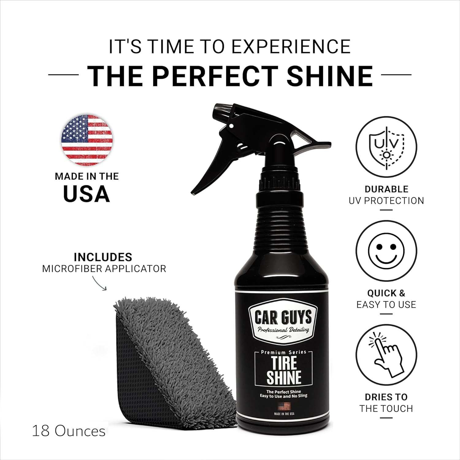 Alternative view of CAR GUYS Tire Shine Spray | The Perfect Shine | Durable and User Friendly Tire Dressing | Long Lasting UV Protection for Black Tires, Wheels, & Rubber | 18 Oz Kit with Applicator Pad